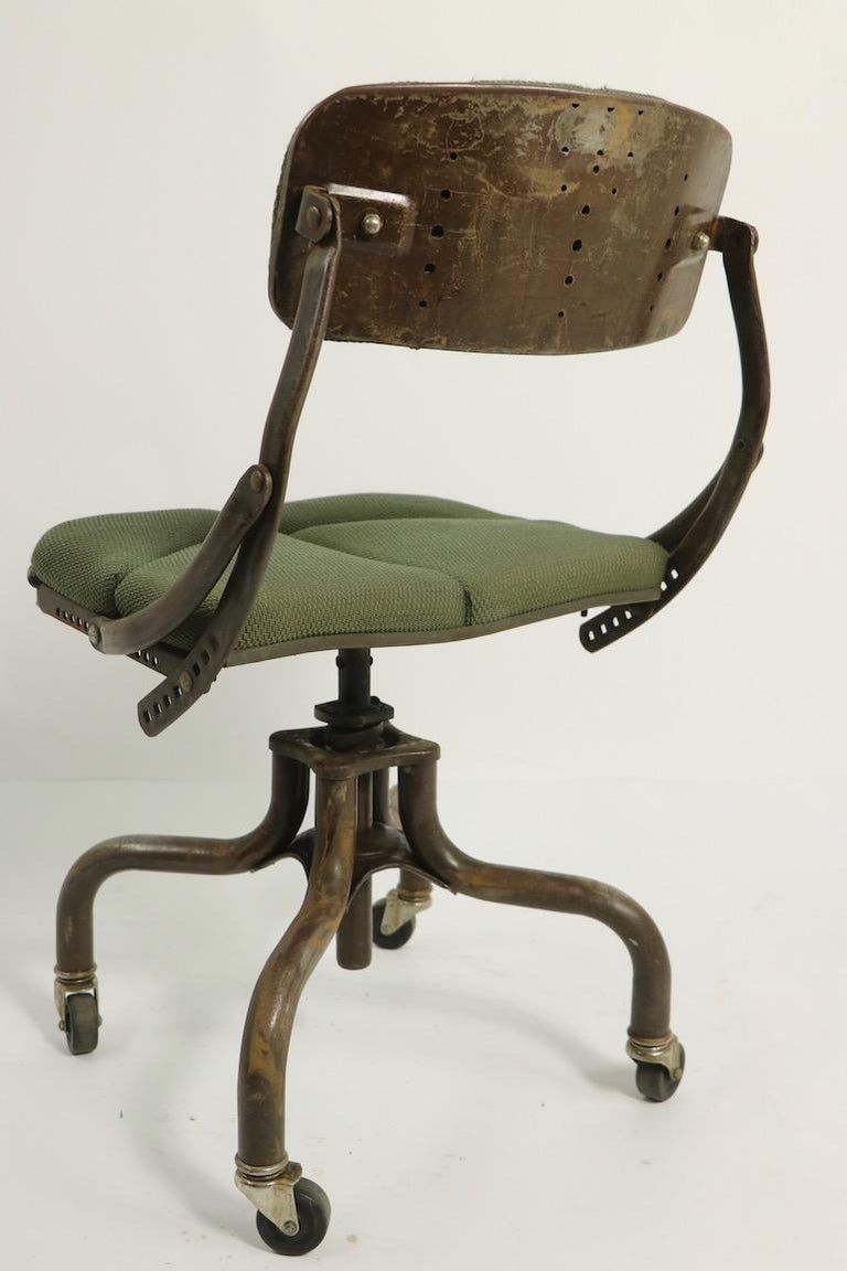 1930s DO/MORE・INDASTORIAL CHAIR USA Rare Vtg Antique Early DoMore Industrial Rolling Metal Plywood