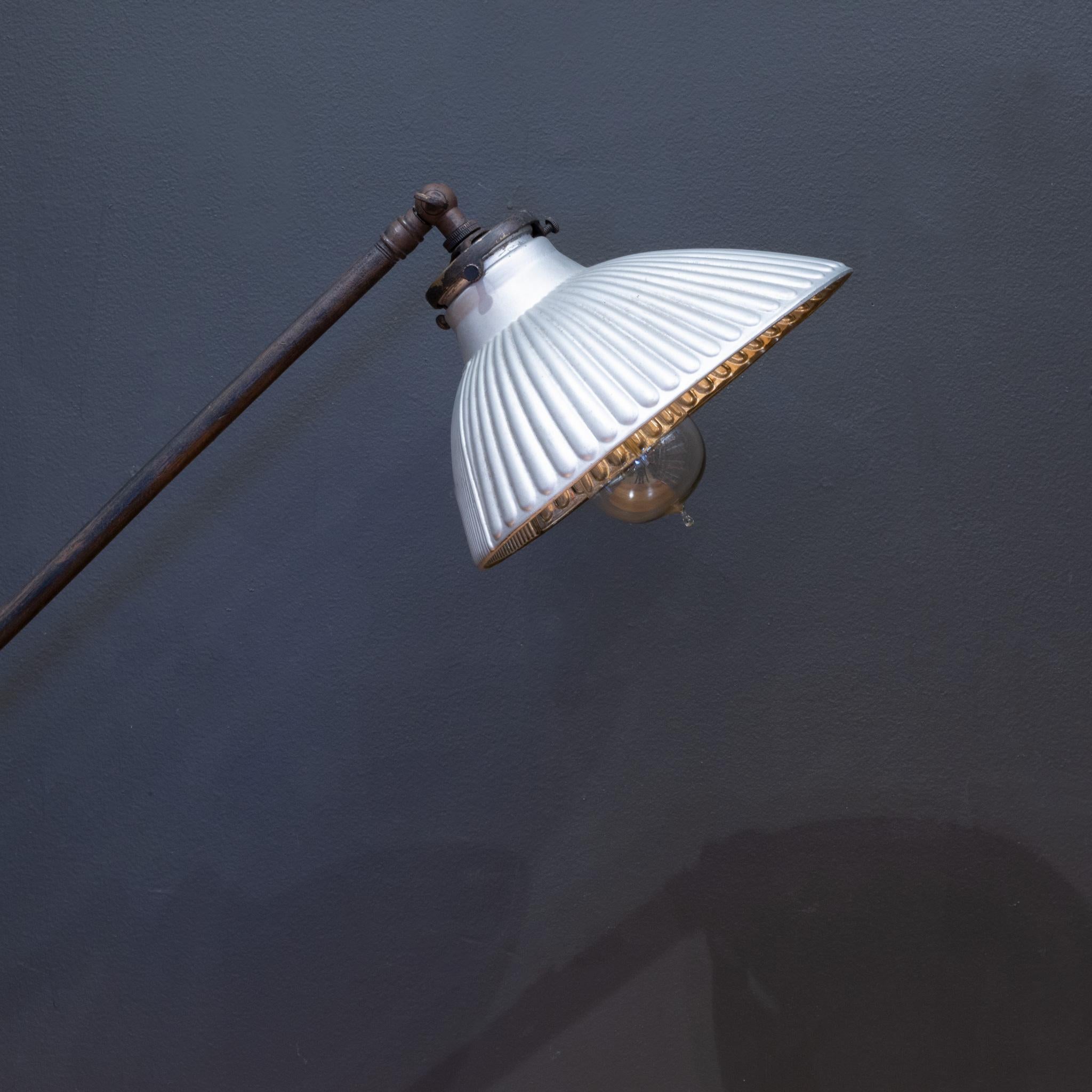 Adjustable Industrial Task Lamp with Glass Shade c.1920-FREE SHIPPING In Good Condition For Sale In San Francisco, CA