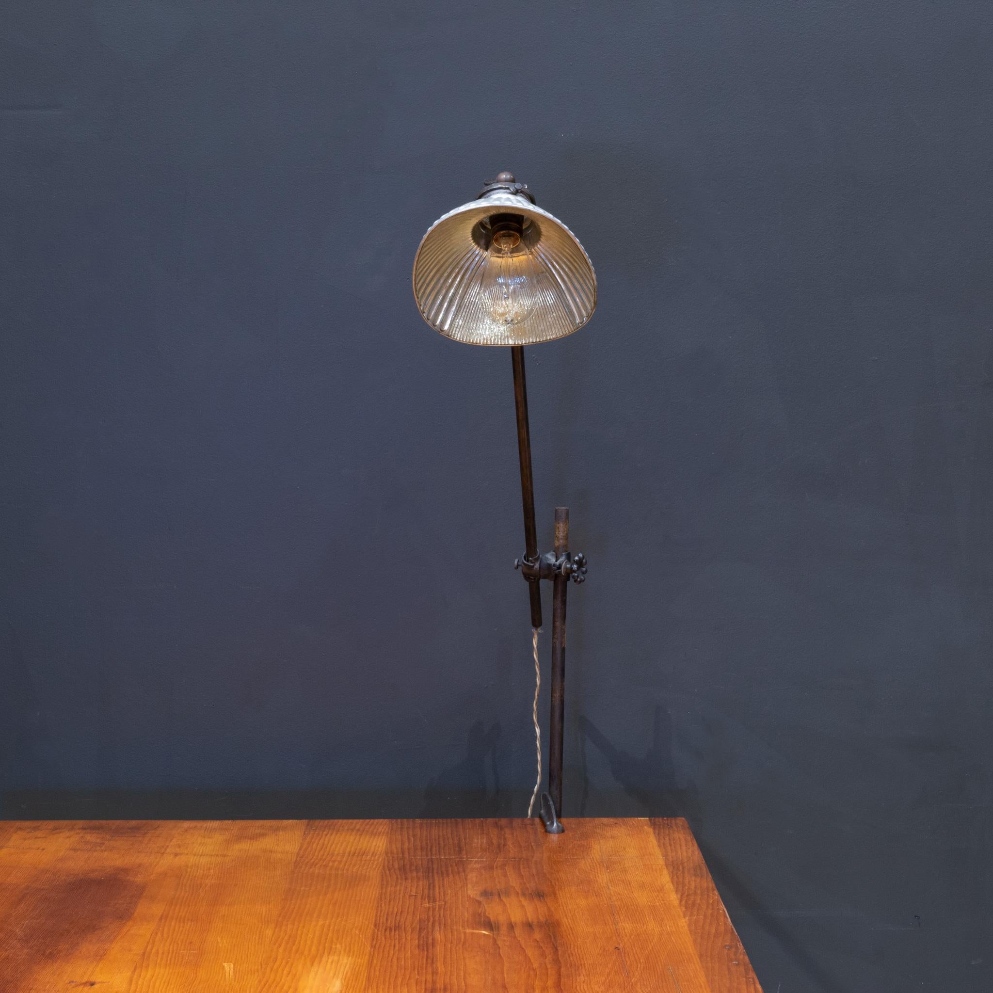 20th Century Adjustable Industrial Task Lamp with Glass Shade c.1920-FREE SHIPPING For Sale