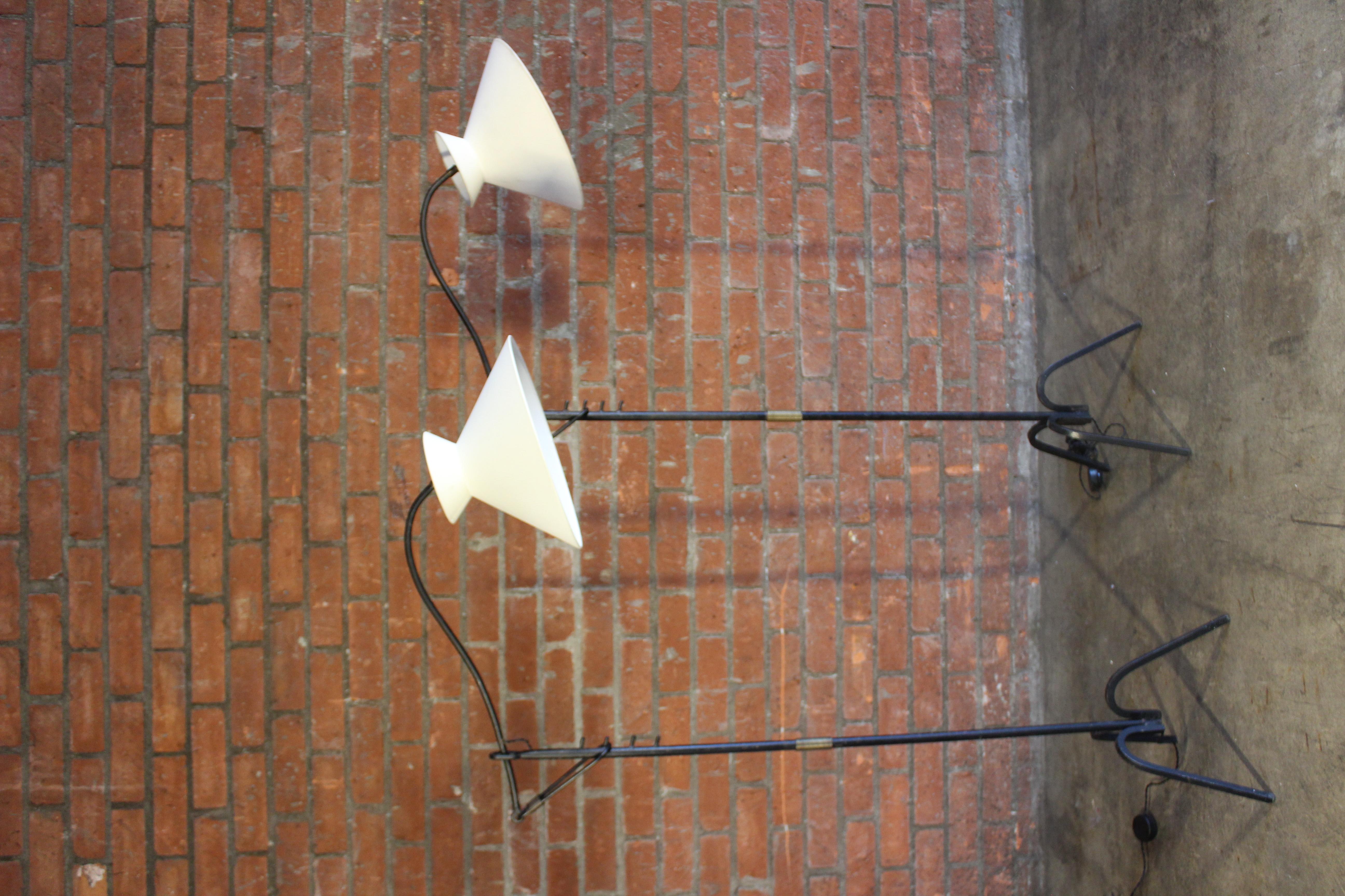 Adjustable Iron Floor Lamp Attributed to Jacques Adnet, France, 1950s. One Avail For Sale 1