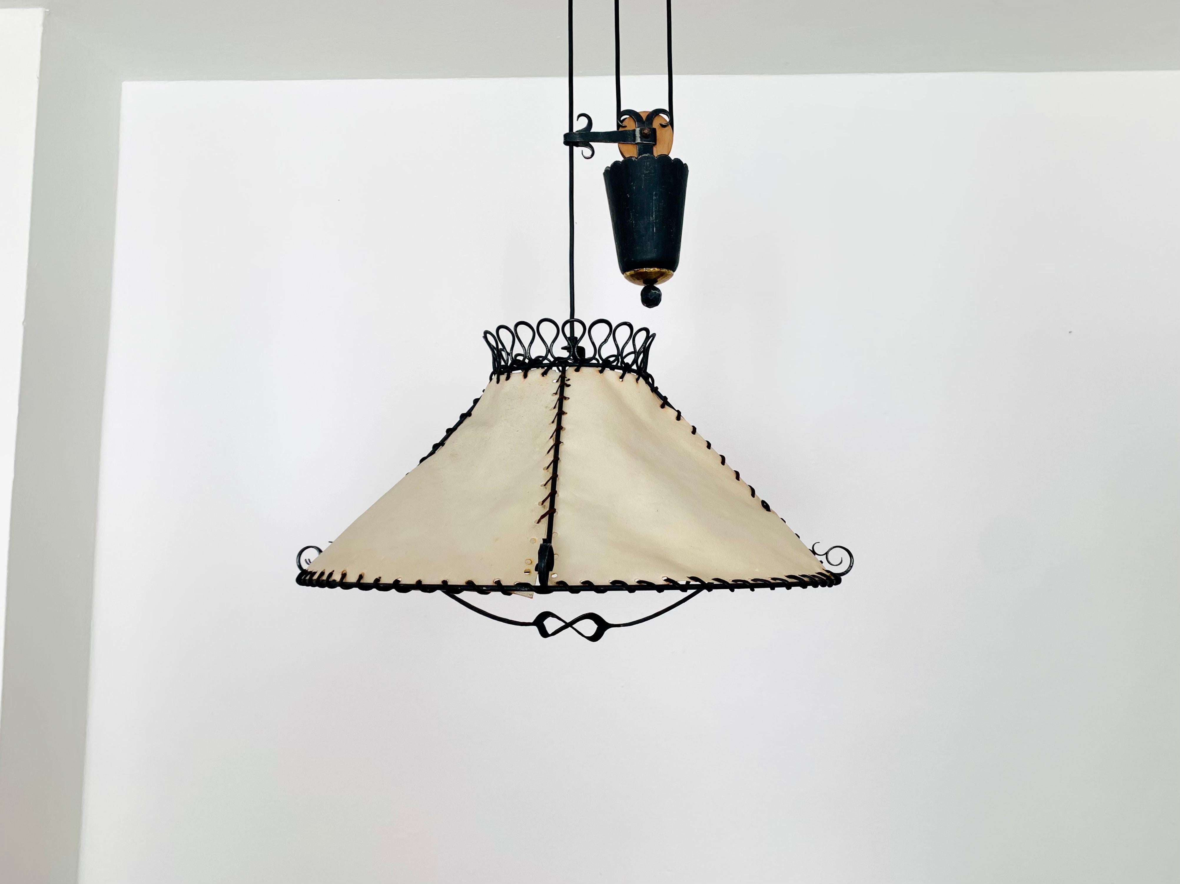 German Adjustable Iron Pendant Lamp with Counterweight For Sale