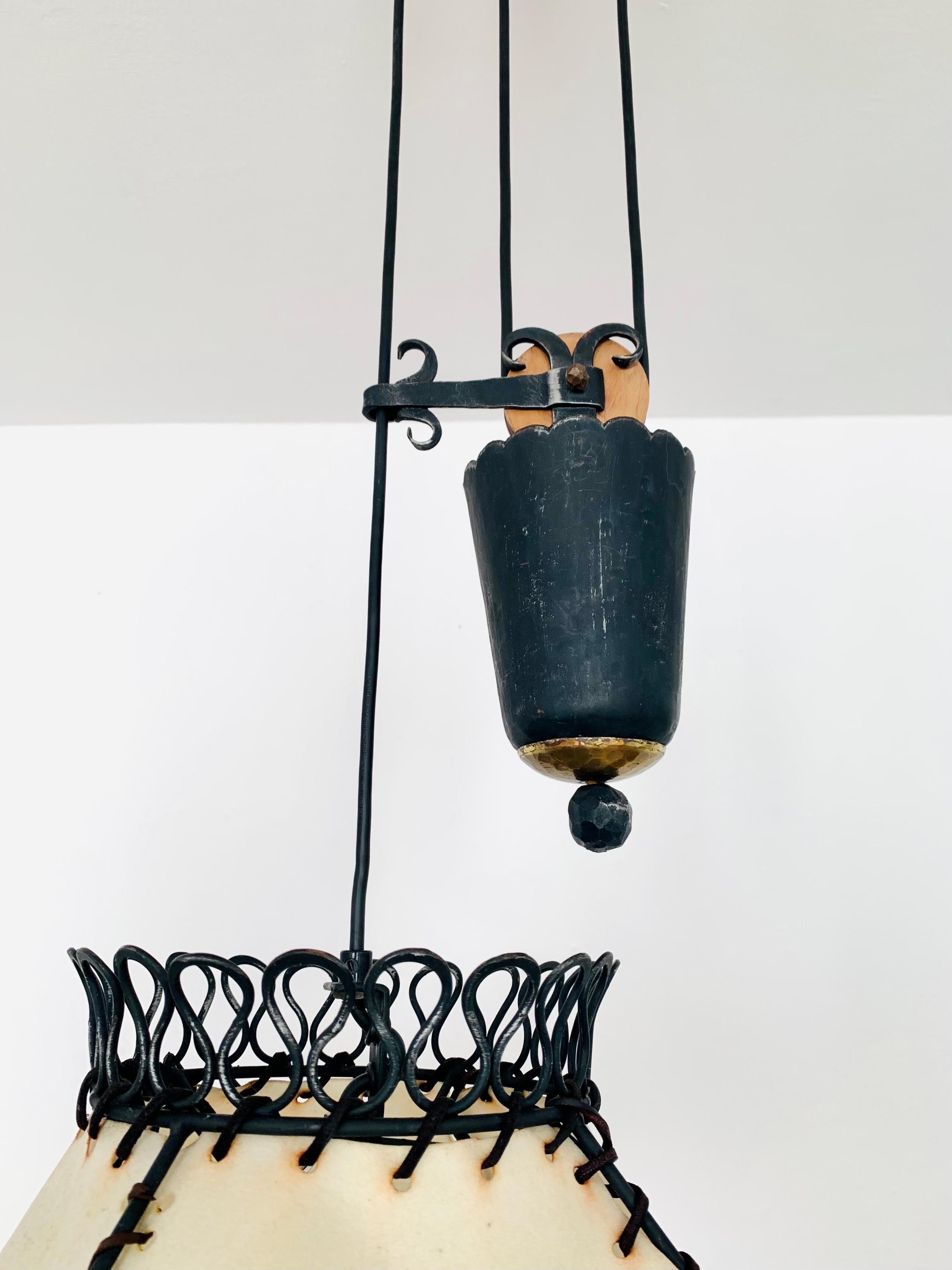 Mid-20th Century Adjustable Iron Pendant Lamp with Counterweight For Sale