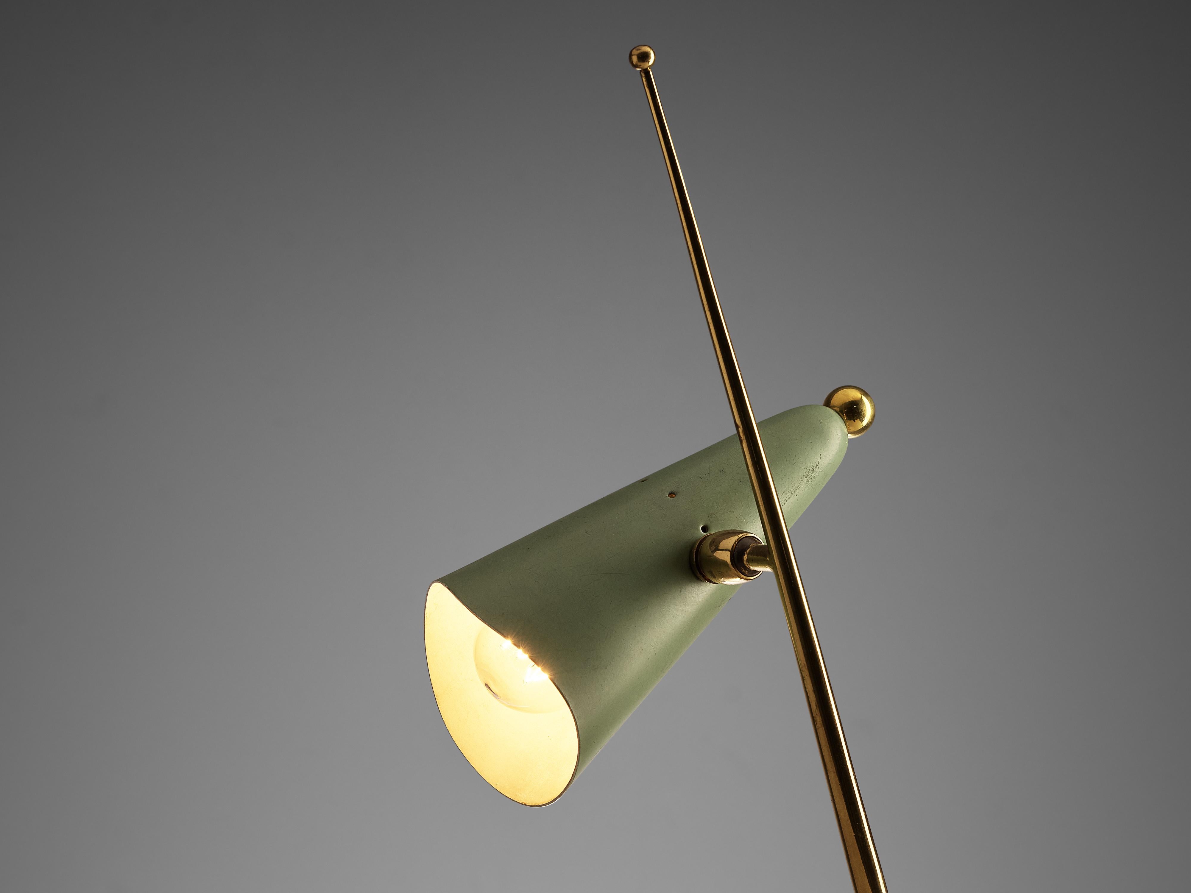Mid-20th Century Adjustable Italian Table Lamp with Cone Shaped Shade in Mint Green