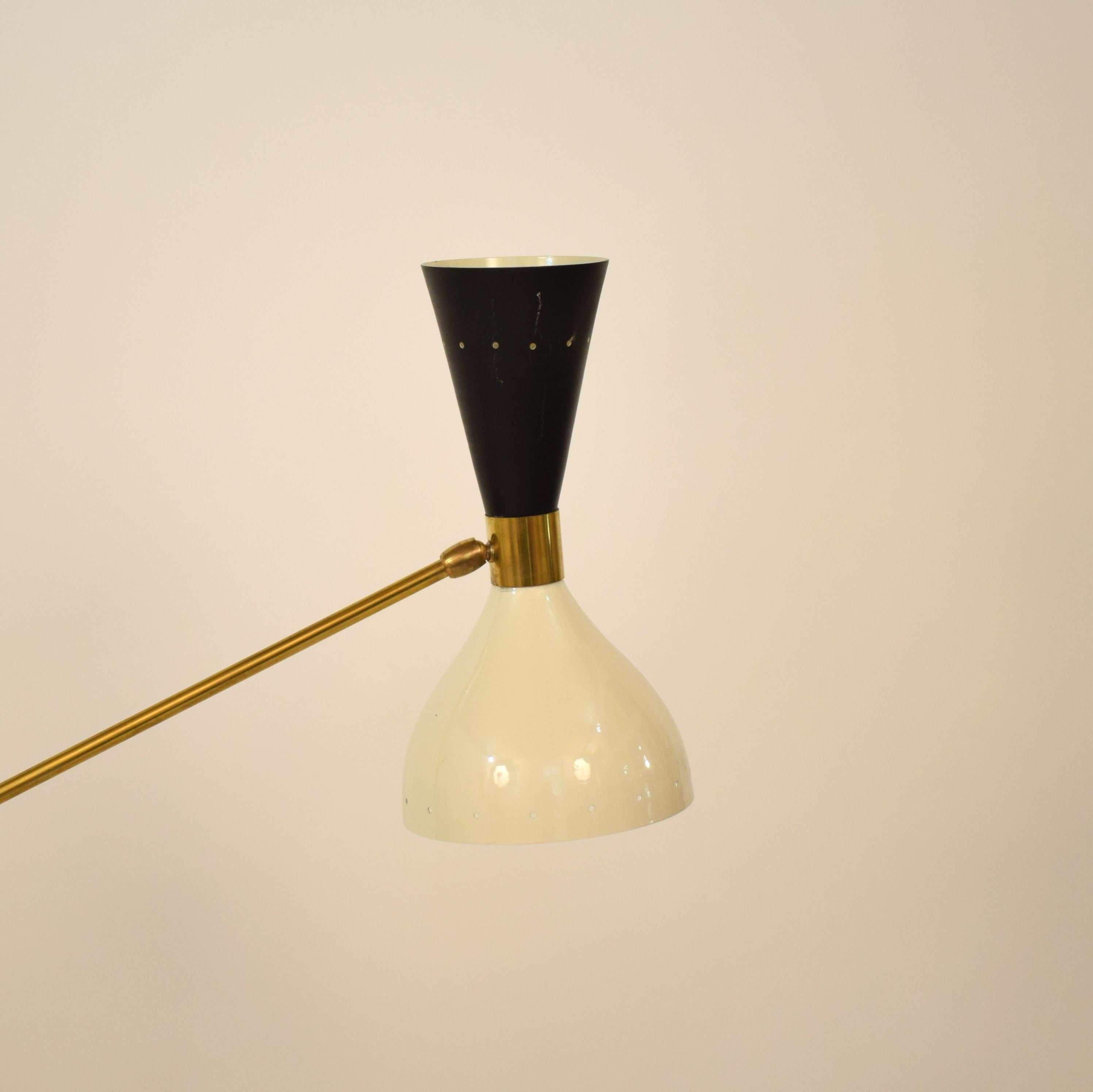 Lacquered Adjustable Italian Three-Arm Brass & Marble Floor Lamp in the Style of Stilnovo