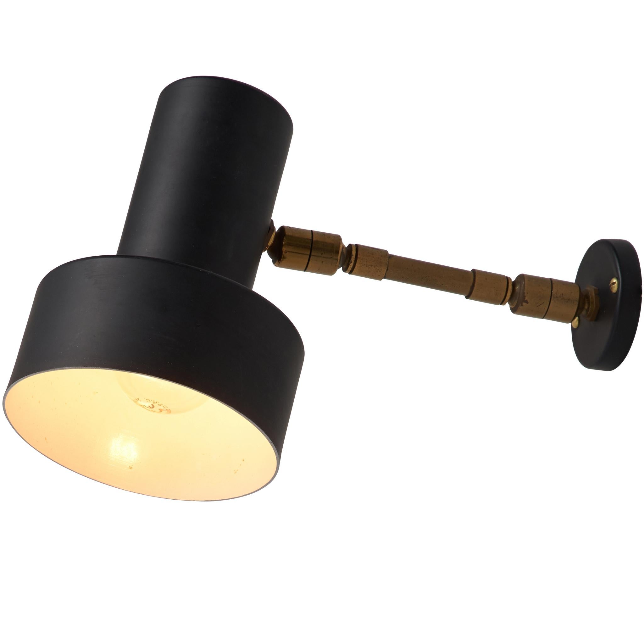 Adjustable Italian Wall Light with Brass Fixture and Black Shade