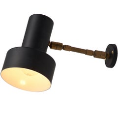 Adjustable Italian Wall Light with Brass Fixture and Black Shade