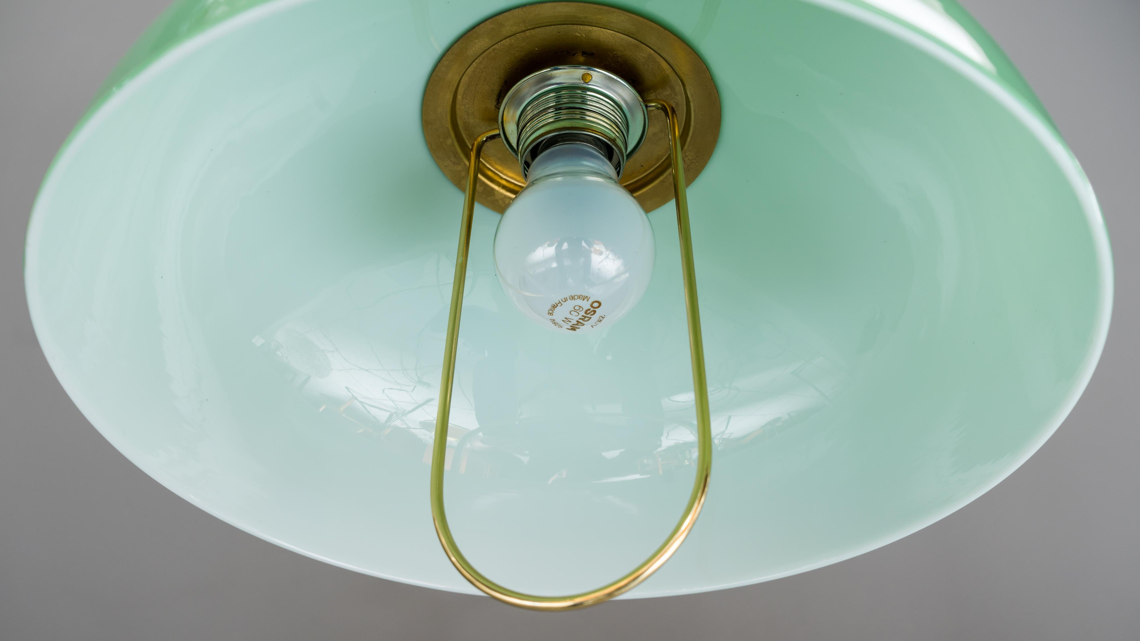 Adjustable Jugendstil Chandelier with Green Opal Glass 6