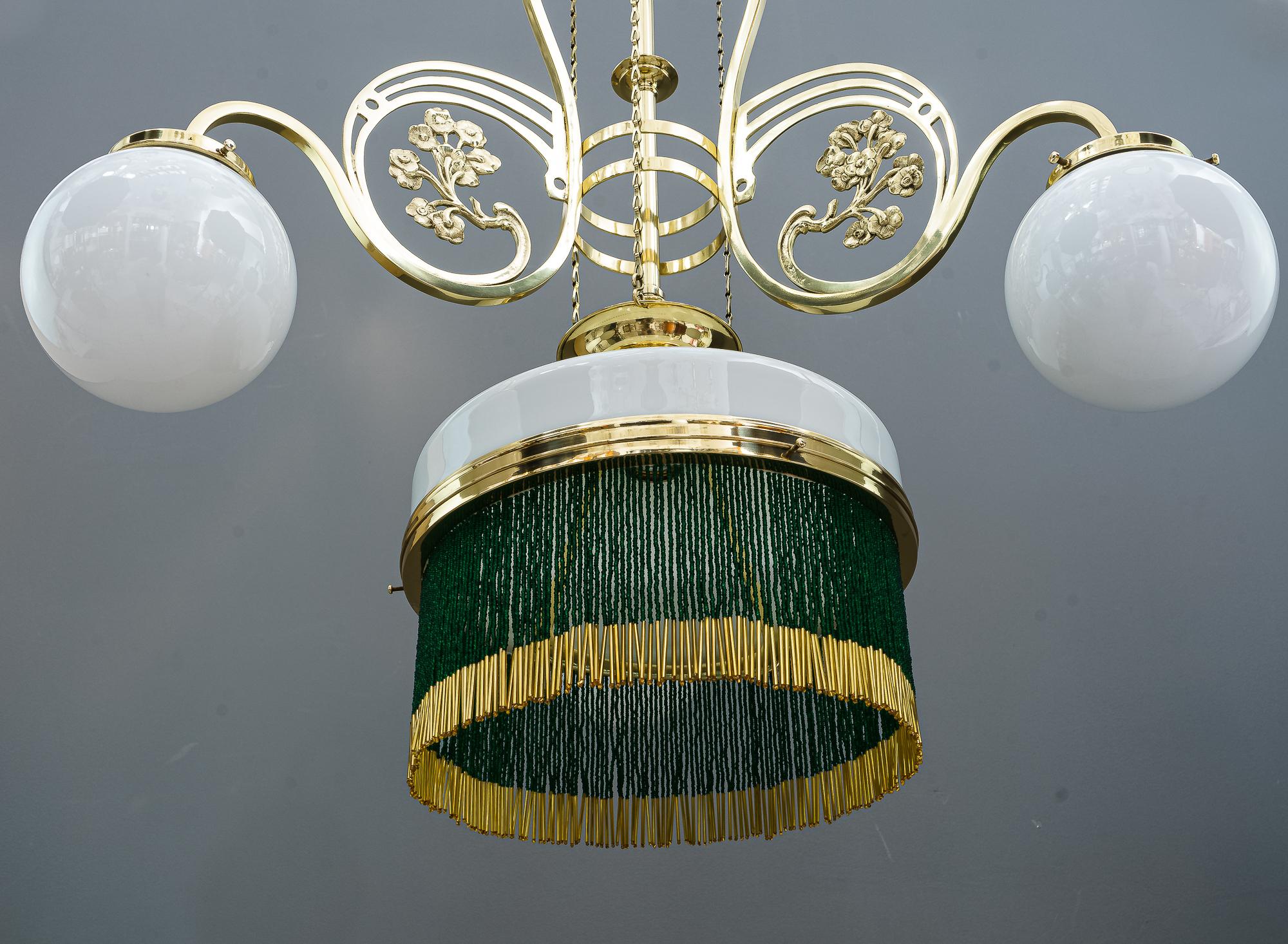 Adjustable Jugendstil Chandelier with Original Opal Glasses, Vienna, circa 1908 For Sale 3