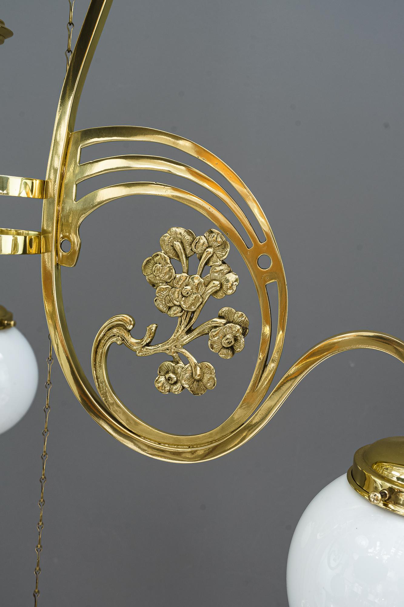 Adjustable Jugendstil Chandelier with Original Opal Glasses, Vienna, circa 1908 For Sale 6