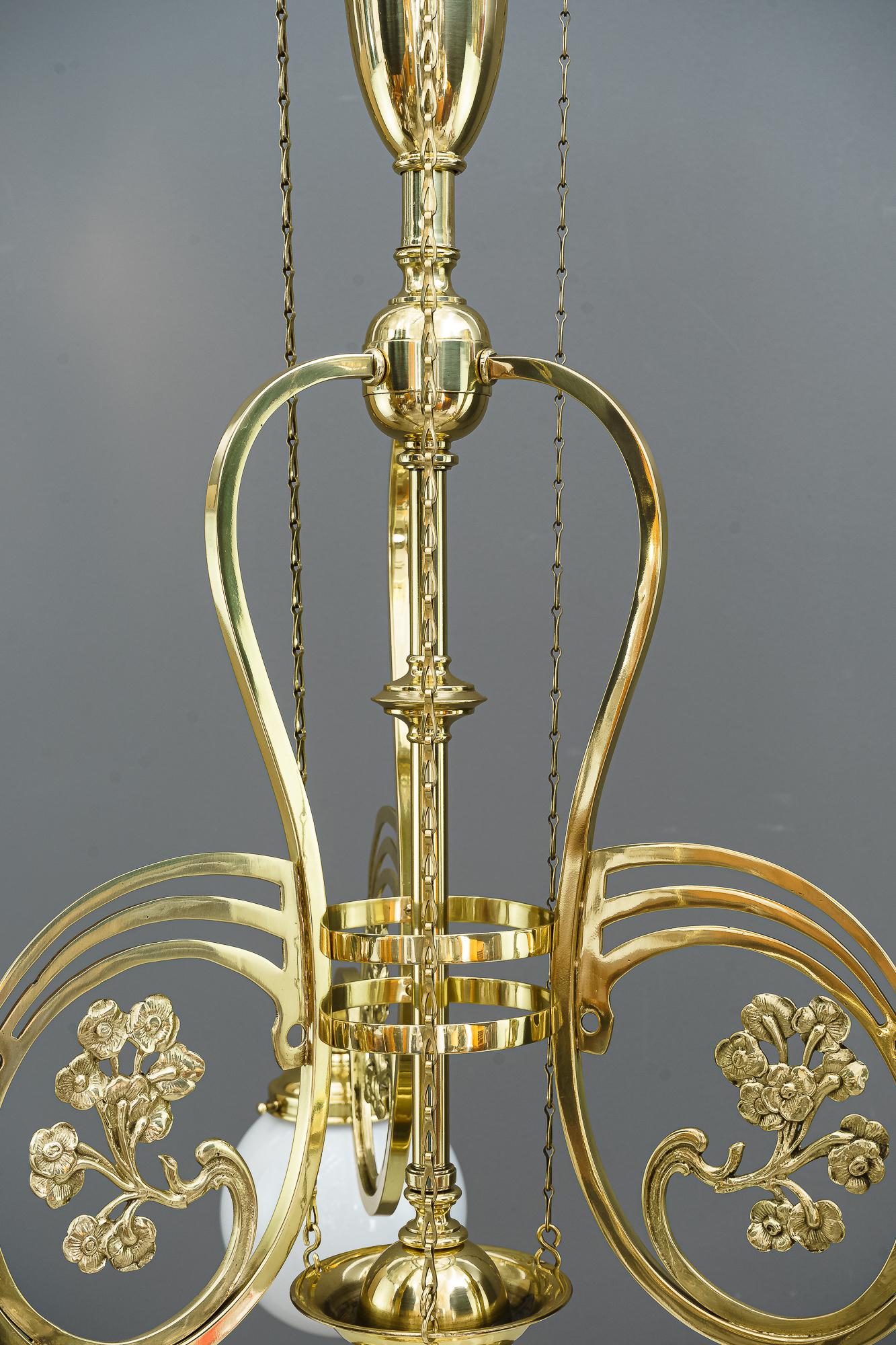 Adjustable Jugendstil Chandelier with Original Opal Glasses, Vienna, circa 1908 For Sale 2