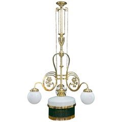 Adjustable Jugendstil Chandelier with Original Opal Glasses, Vienna, circa 1908