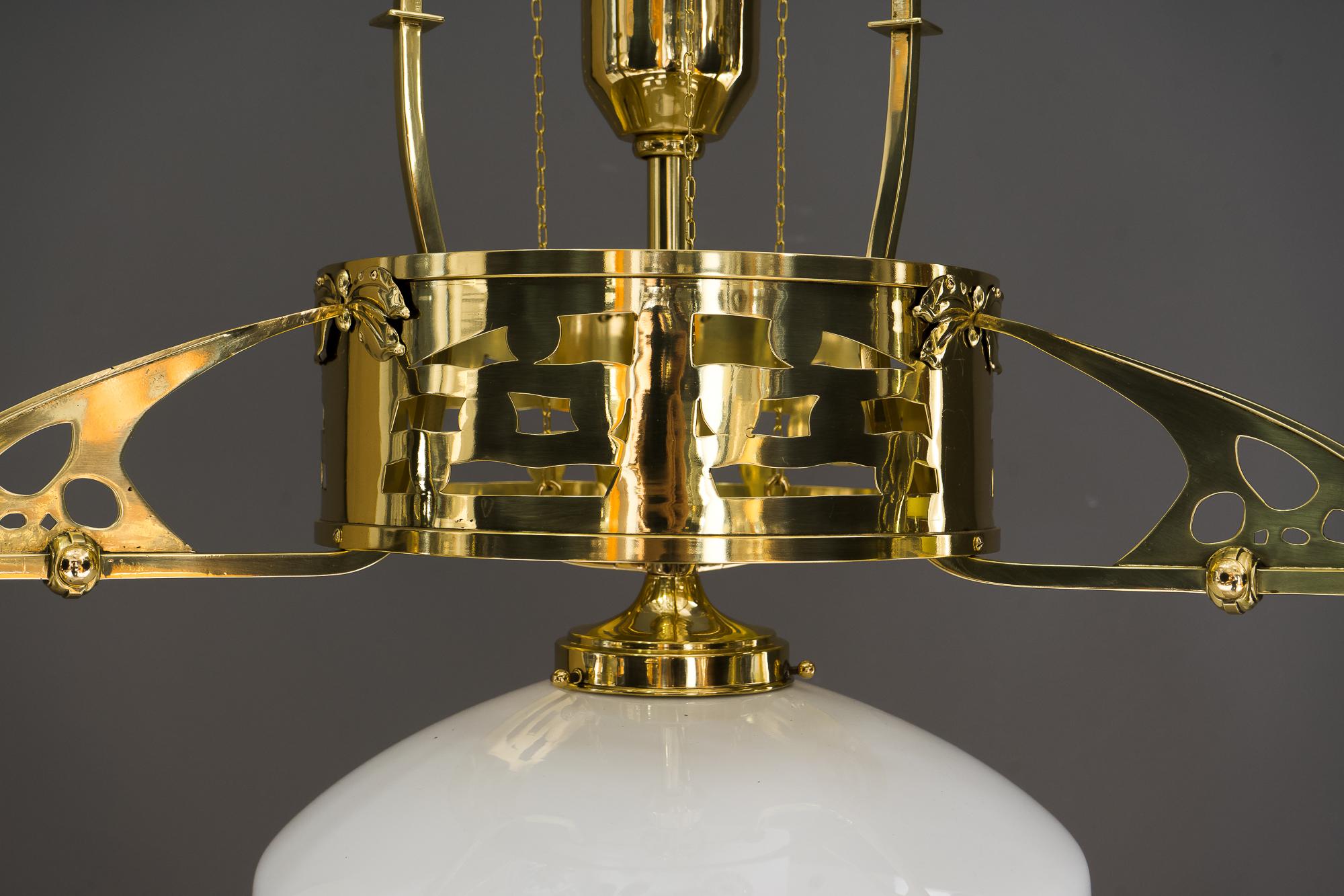 Adjustable Jugendstil Chandelier with Original Opal Glasses, Vienna, circa 1910s For Sale 4