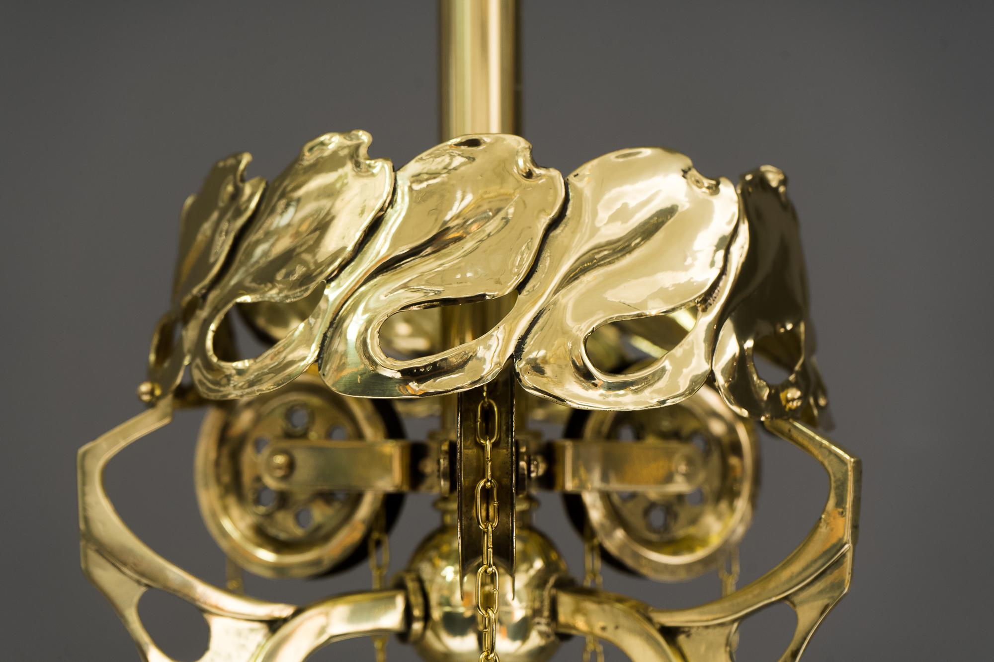 Adjustable Jugendstil Chandelier with Original Opal Glasses, Vienna, circa 1910s For Sale 7