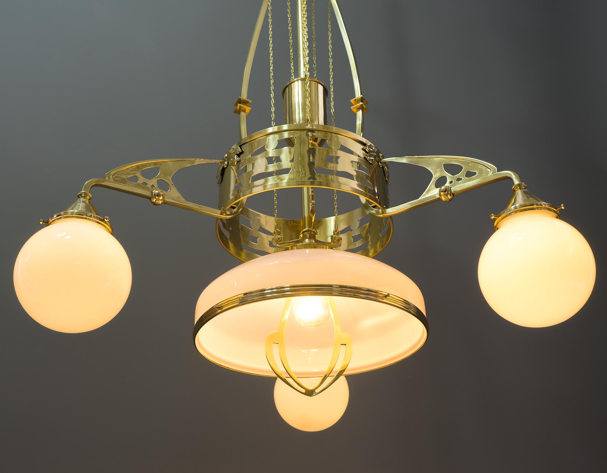 Adjustable Jugendstil Chandelier with Original Opal Glasses, Vienna, circa 1910s For Sale 12