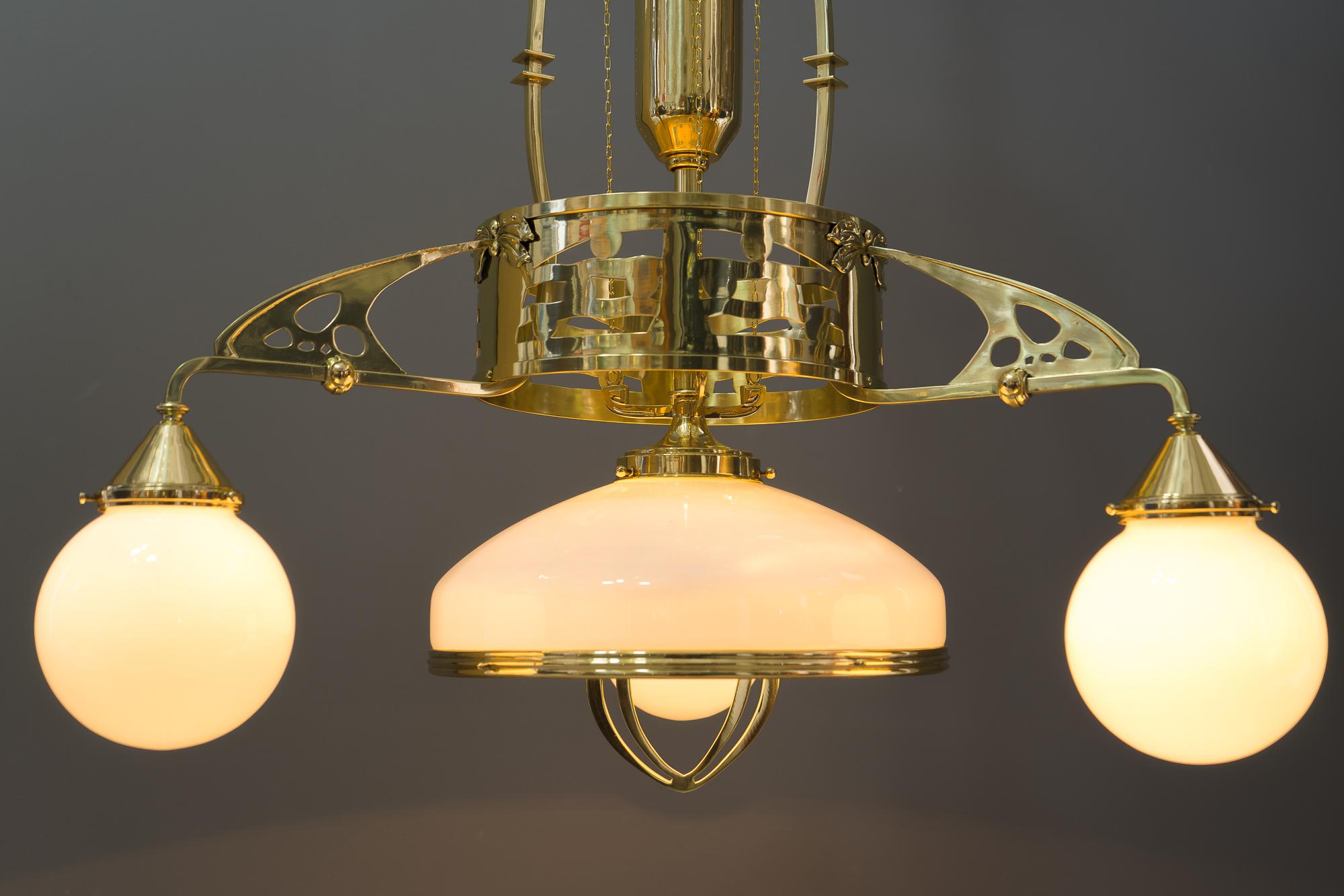 Adjustable Jugendstil Chandelier with Original Opal Glasses, Vienna, circa 1910s For Sale 13