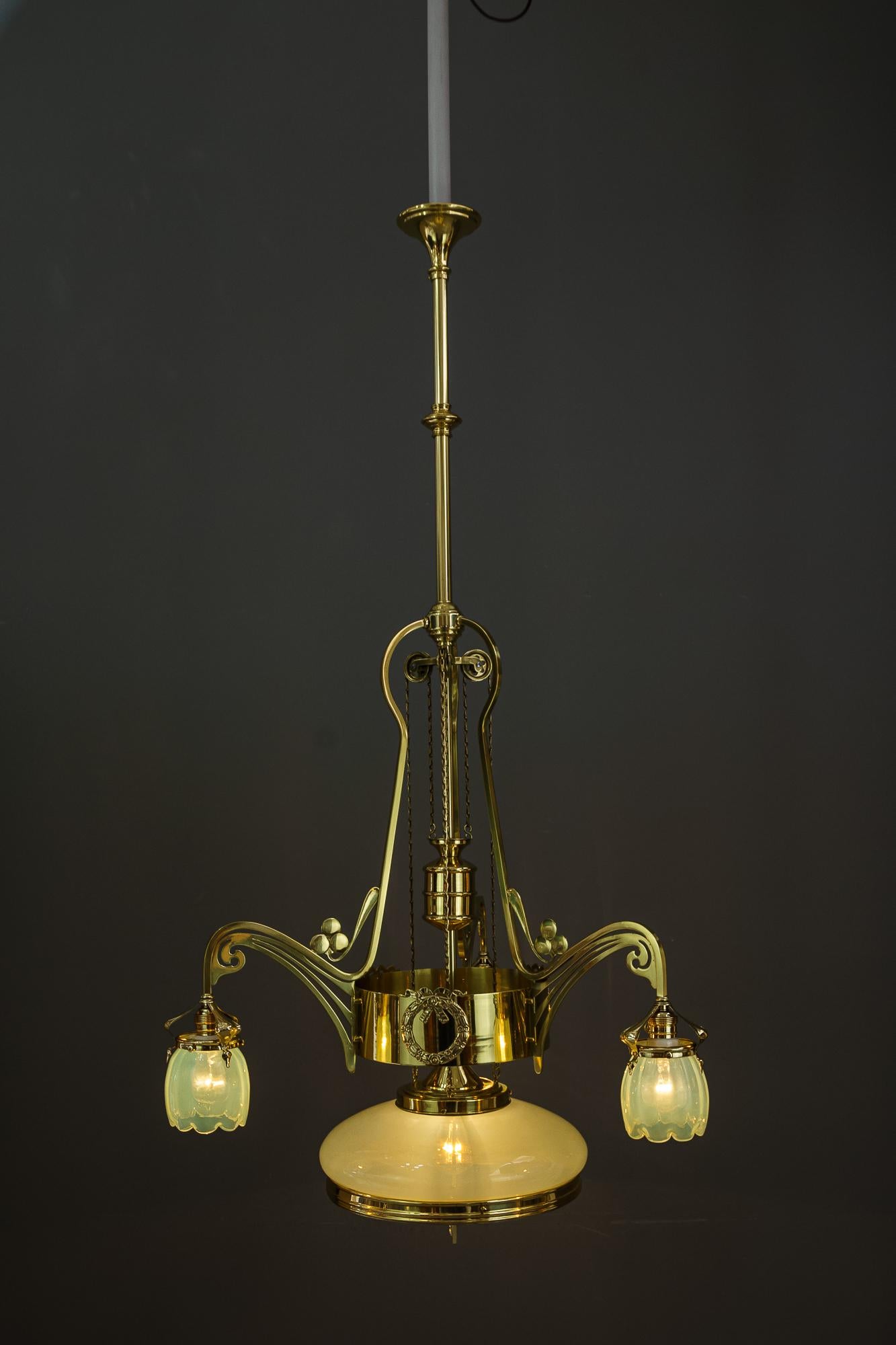 Adjustable Jugendstil Chandelier with Original Opaline Glass Vienna, circa 1908 For Sale 6
