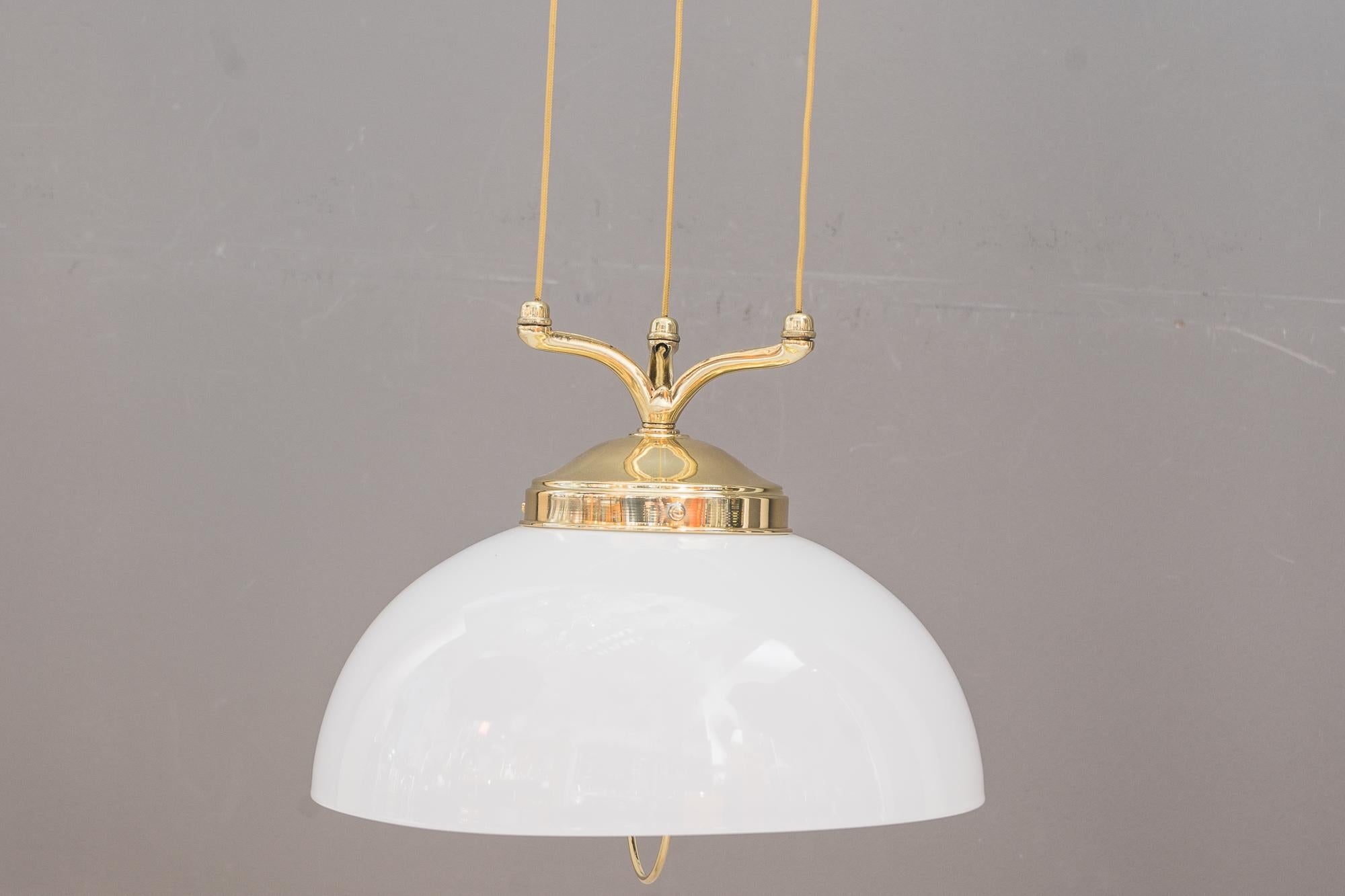 Early 20th Century Adjustable Jugendstil Chandelier with White Opal Glass, circa 1907 For Sale