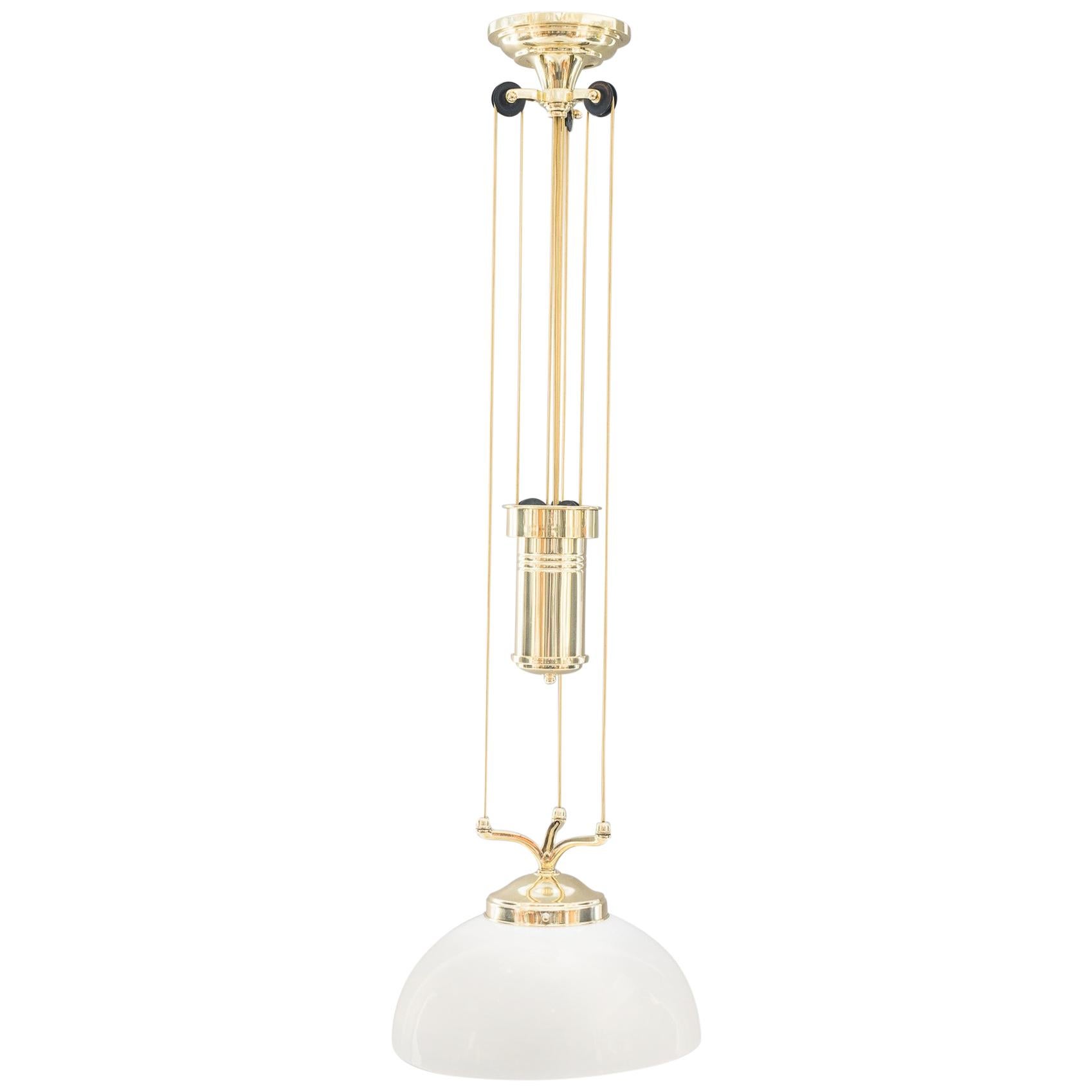 Adjustable Jugendstil Chandelier with White Opal Glass, circa 1907 For Sale