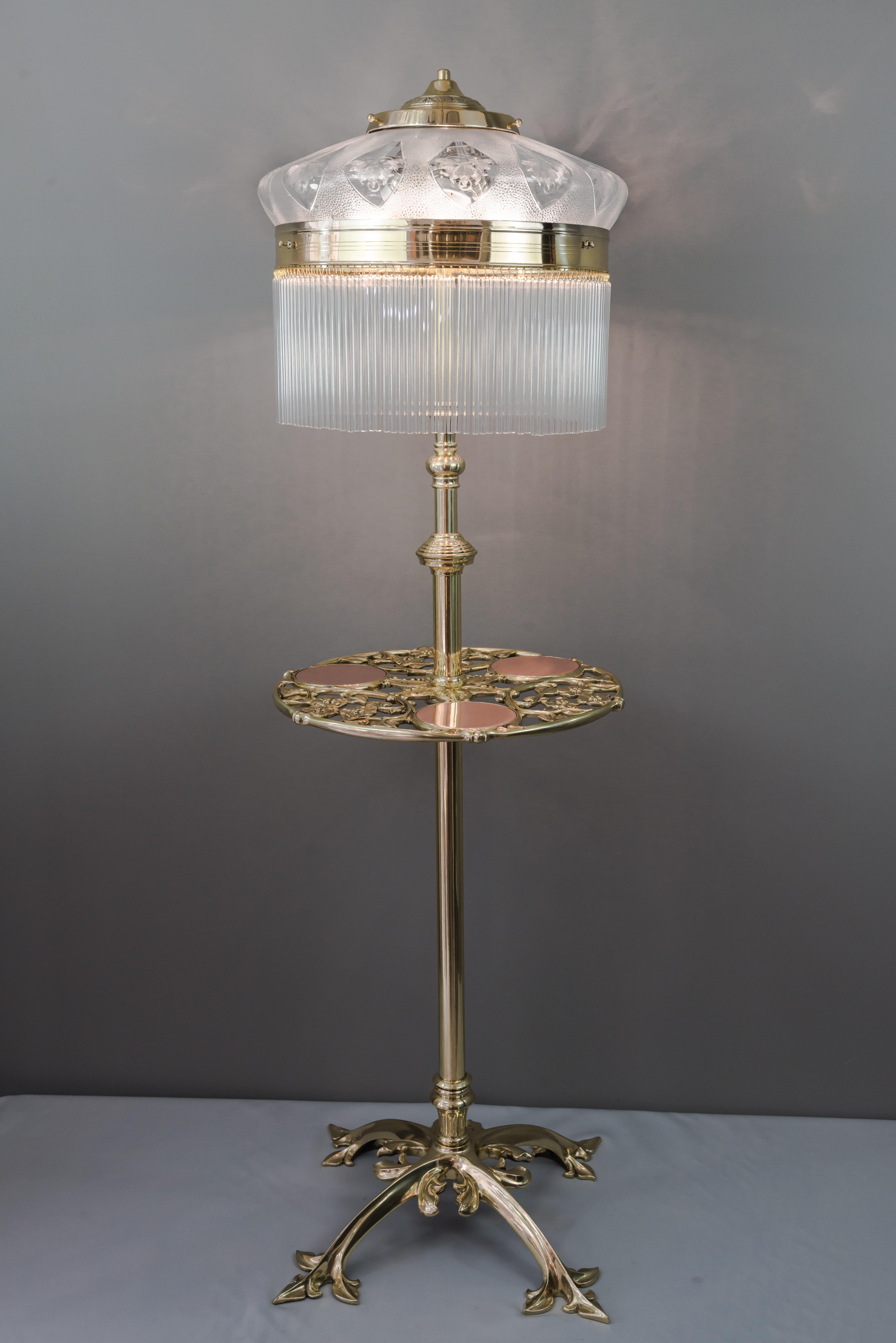 Austrian Adjustable Jugendstil Floor Lamp with Original Antique Glass Shade, circa 1908