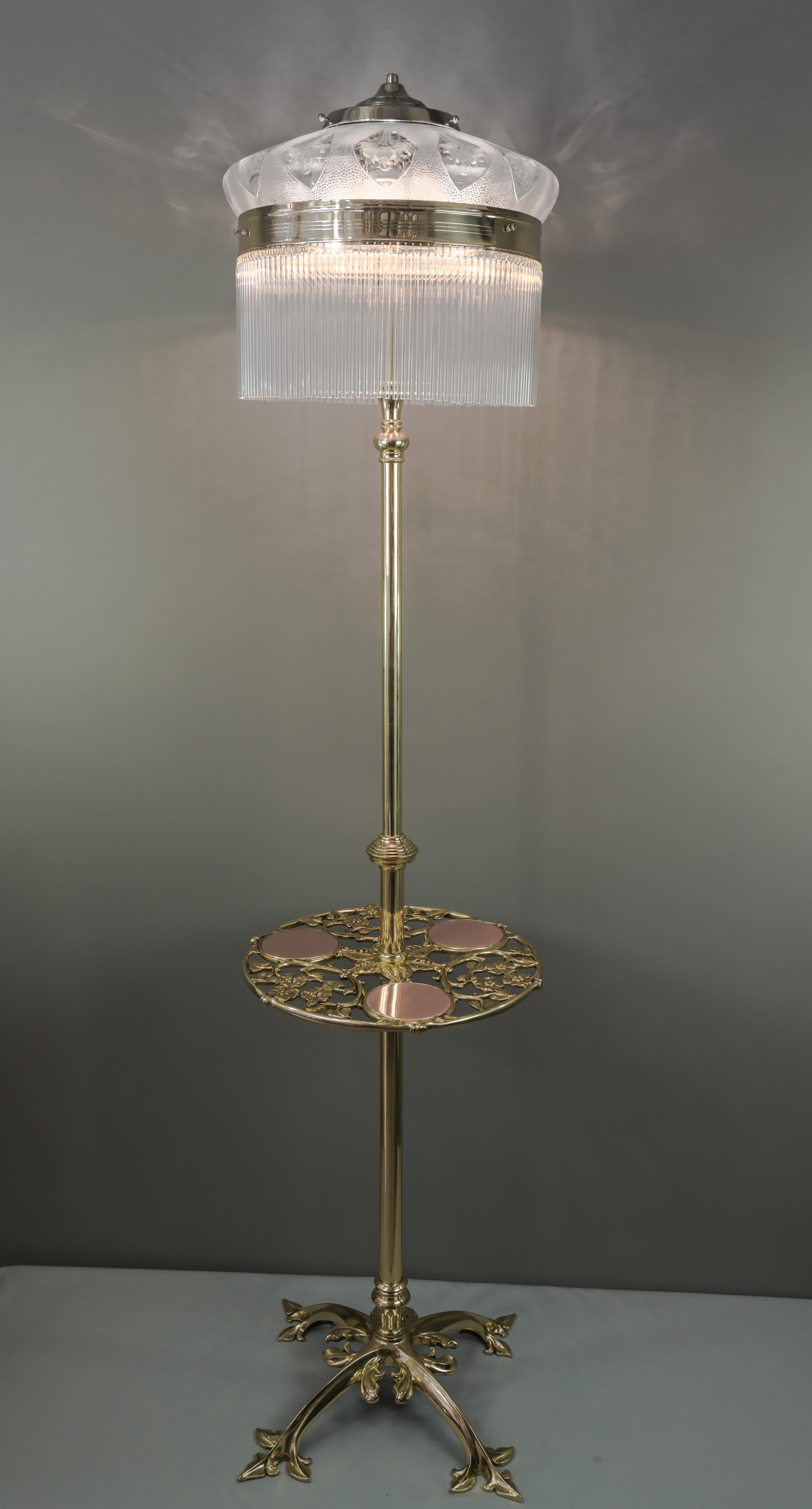 Polished Adjustable Jugendstil Floor Lamp with Original Antique Glass Shade, circa 1908