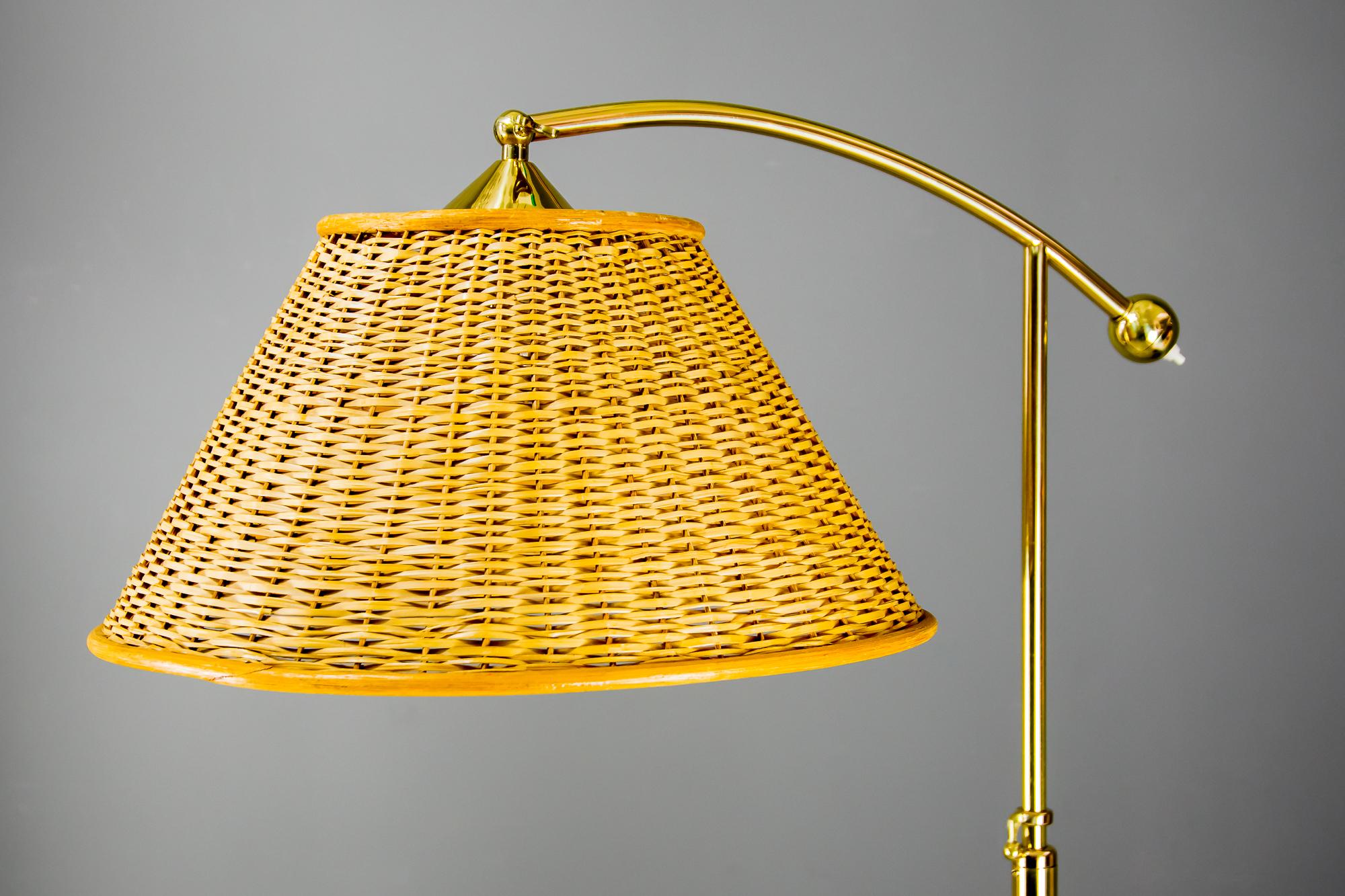 Wicker Adjustable Kalmar Floor Lamp with Swiveling Shade, Vienna, circa 1950s For Sale