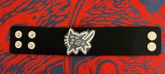 Adjustable Kitty leather cuff by Melanie Yazzie, black leather, Sterling Silver