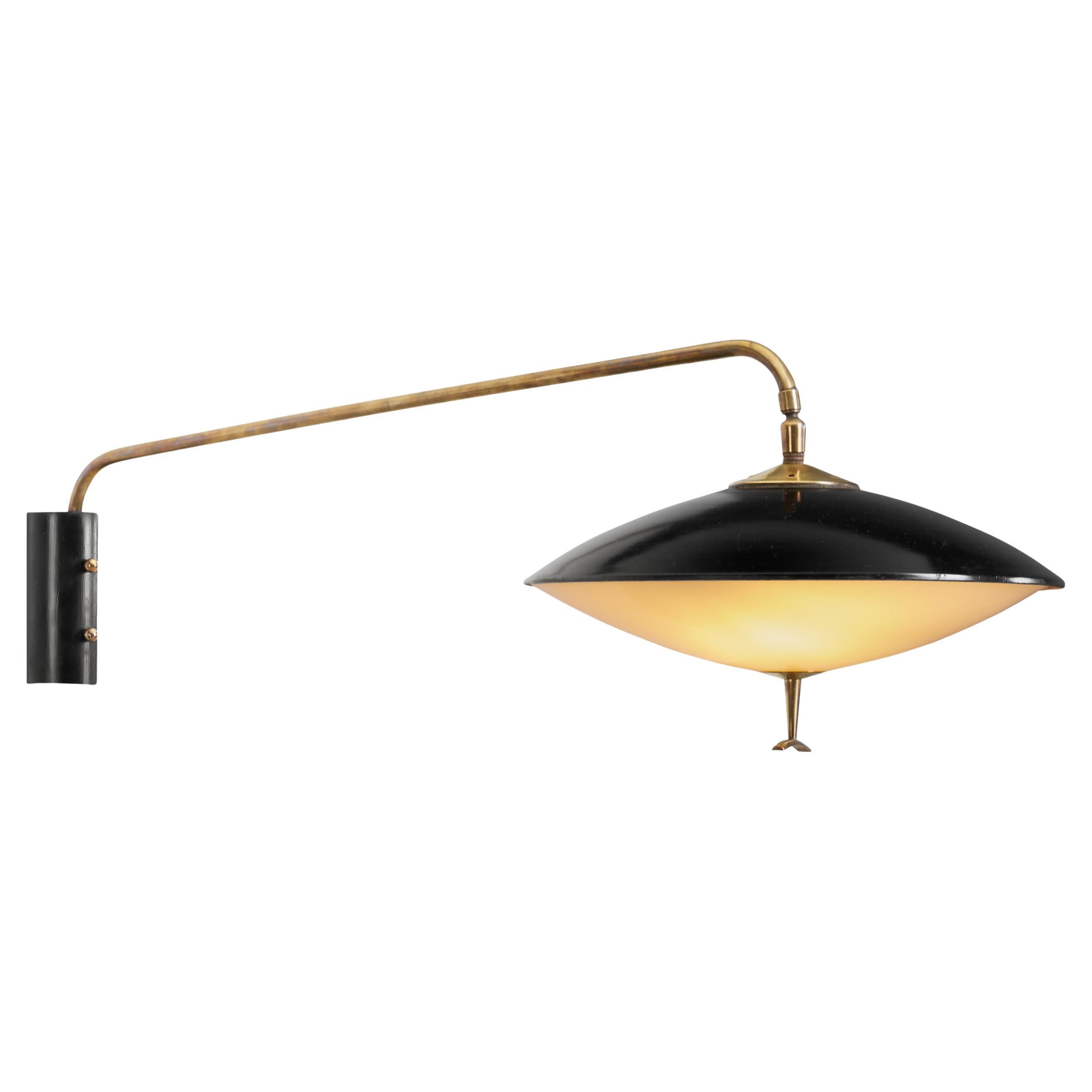 Adjustable Lacquered Metal Saucer Wall Light by Maison Arlus, France ca 1950s