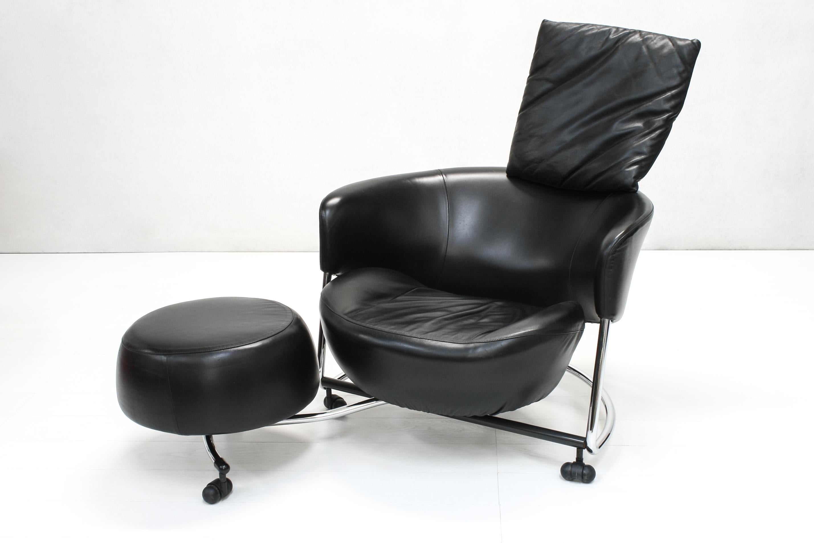 20th Century Adjustable Leather Girotonda Lounge Chair by Francesco Binfaré for Cassina For Sale