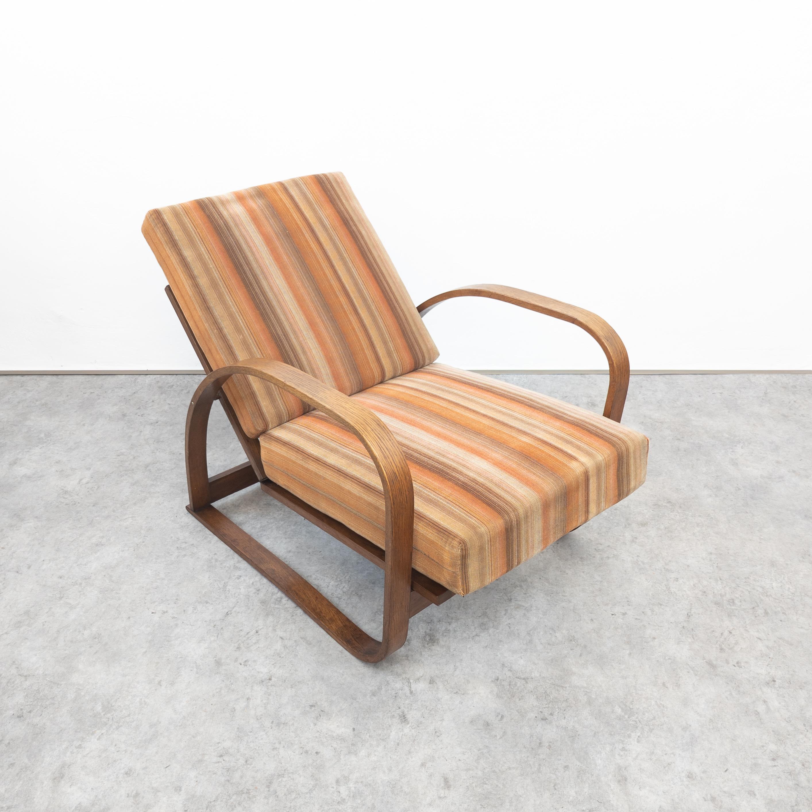 Fabric Adjustable Lounge Chair H-70 by Jindřich Halabala for Up Závody, 1930s For Sale