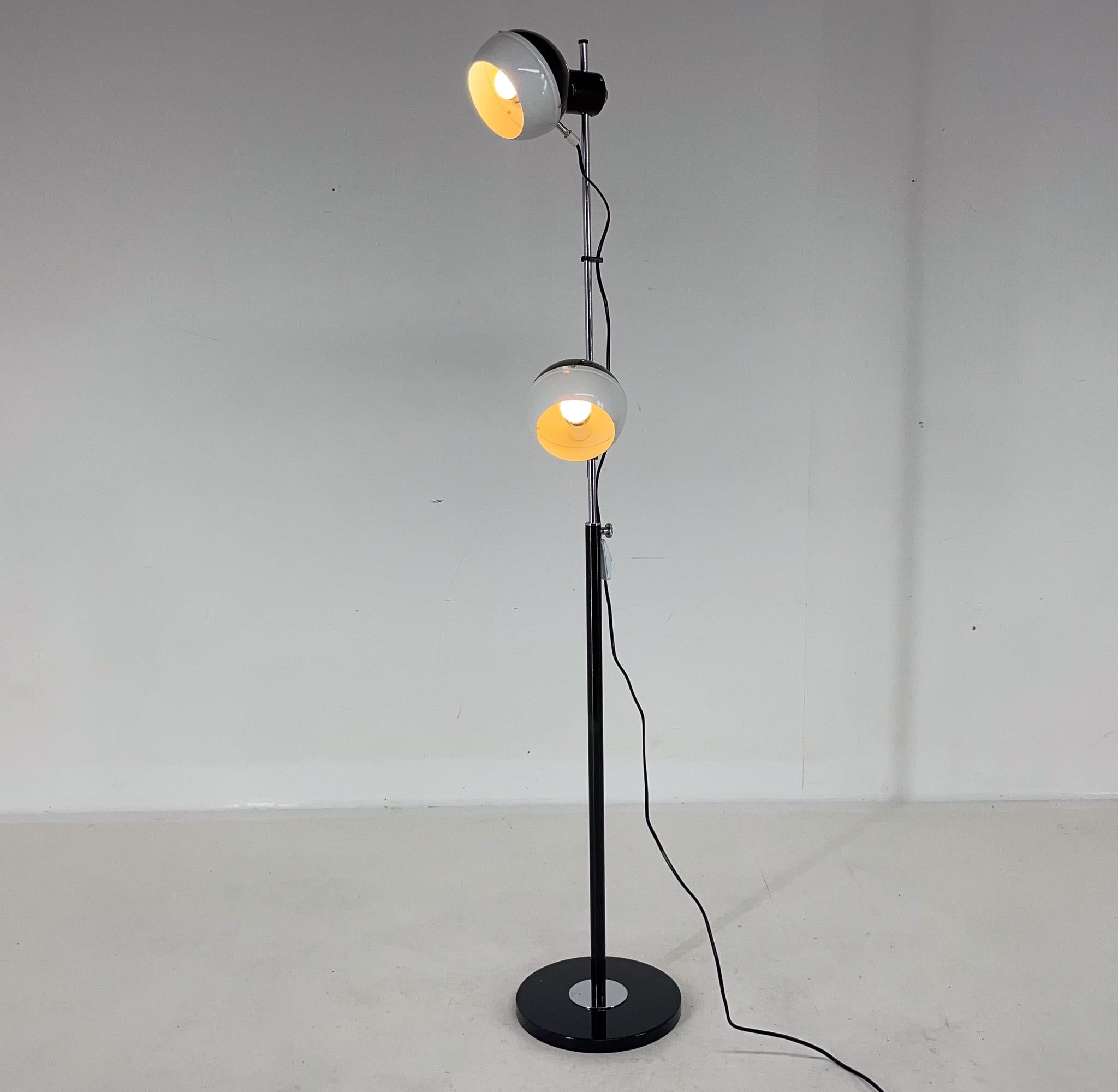Mid-Century Modern Adjustable Magnetic Floor Lamp, Restored, Czechoslovakia For Sale