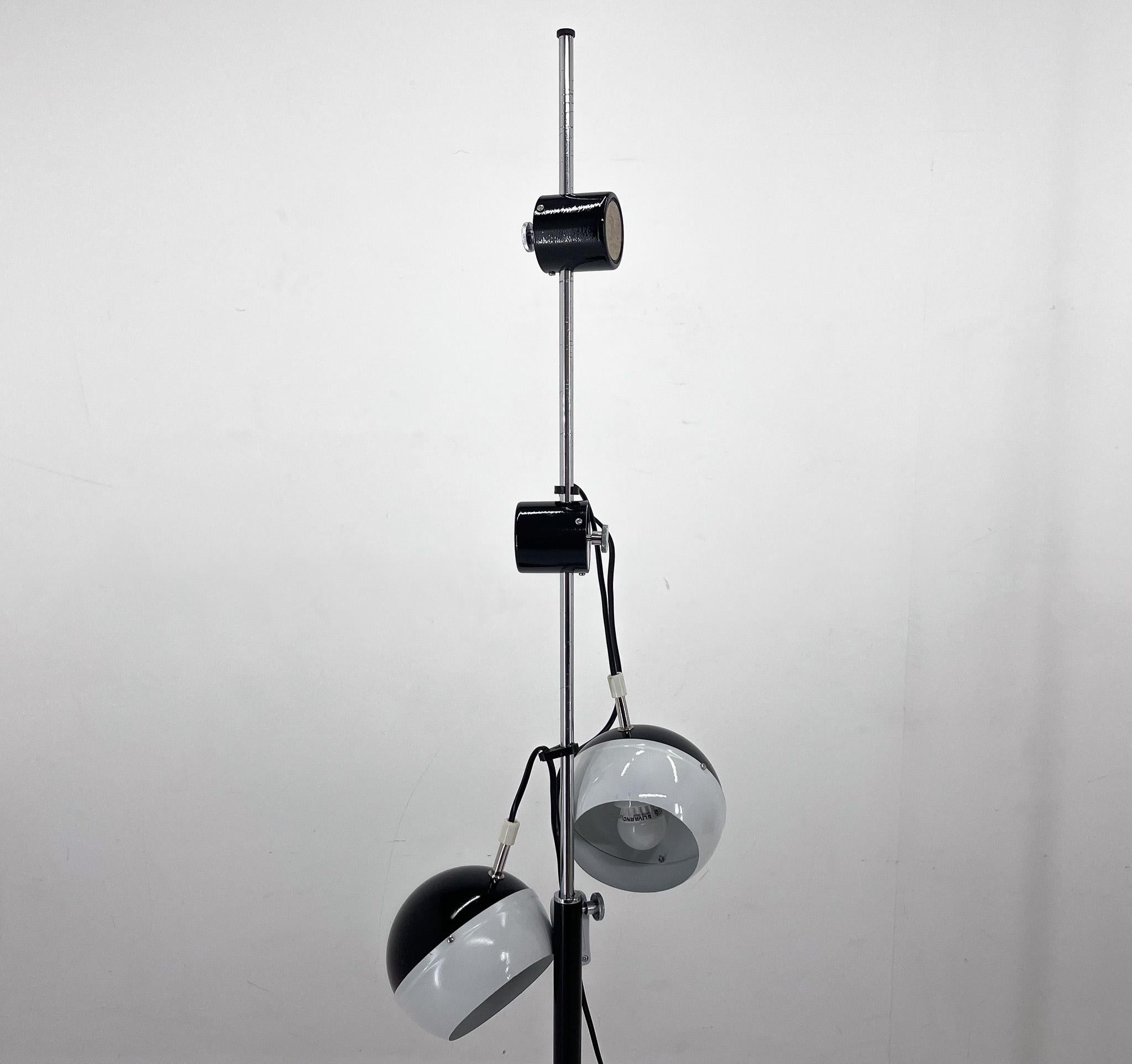 Metal Adjustable Magnetic Floor Lamp, Restored, Czechoslovakia For Sale