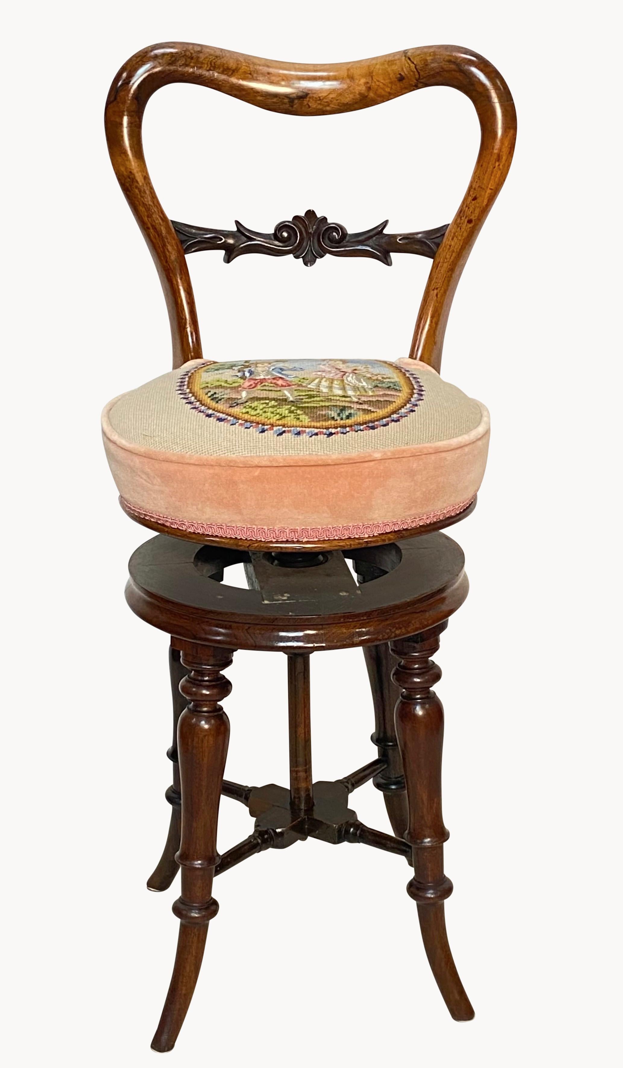Adjustable Mahogany Piano Stool or Dressing Table Chair, English 19th Century 1