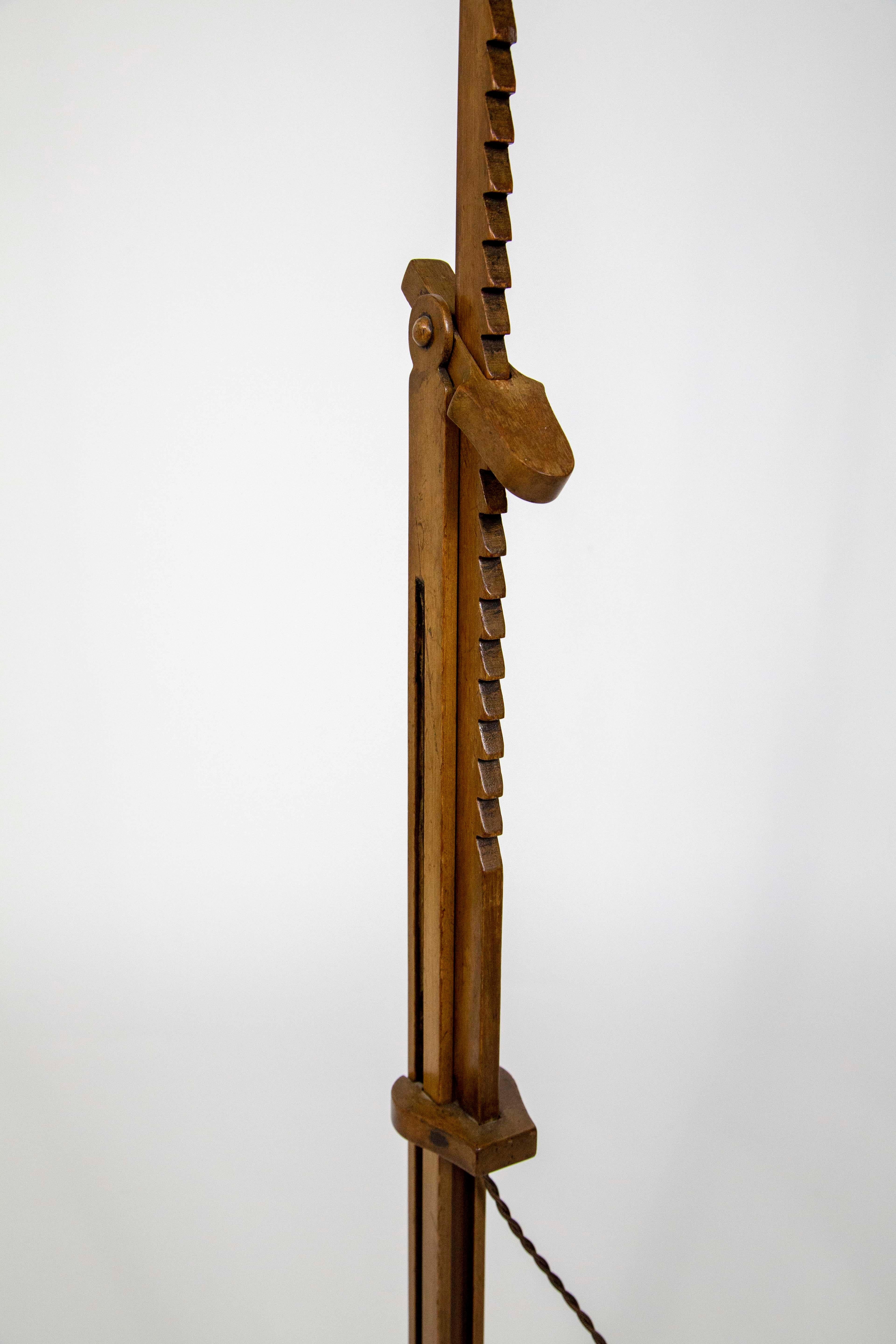 Arts and Crafts Adjustable Mahogany Ratchet Floor Lamp by Frances Elkins