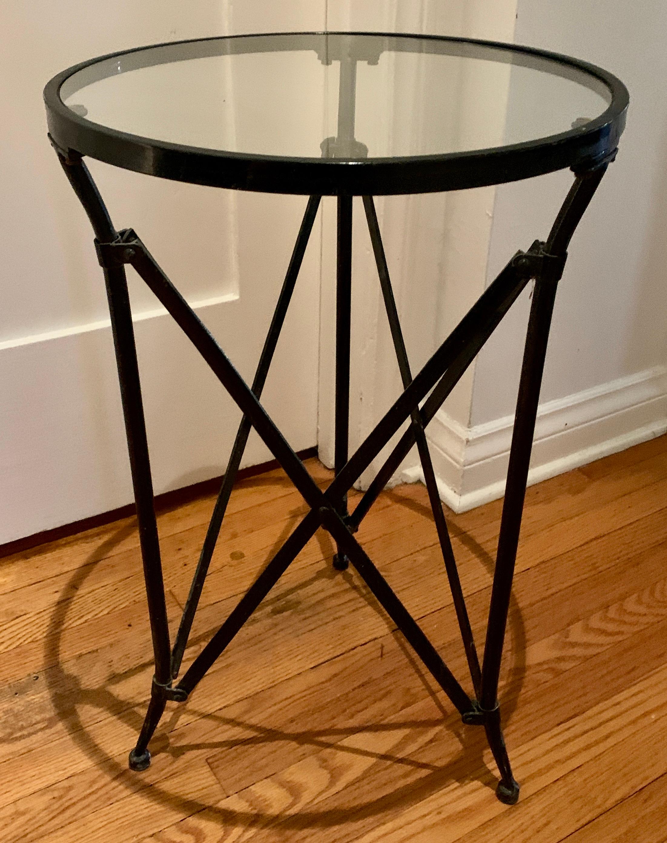 20th Century Black Metal Gueridon table with Glass Top  For Sale