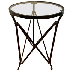 Metal Table with Glass Top and Adjustable-Look Legs 
