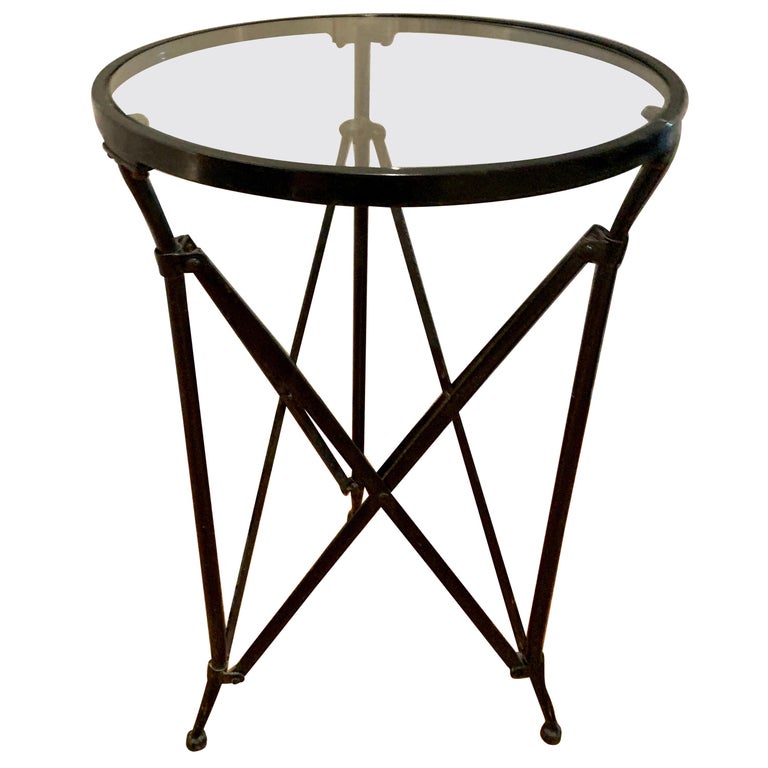 Metal Table with Glass Top and AdjustableLook Legs For Sale at 1stDibs
