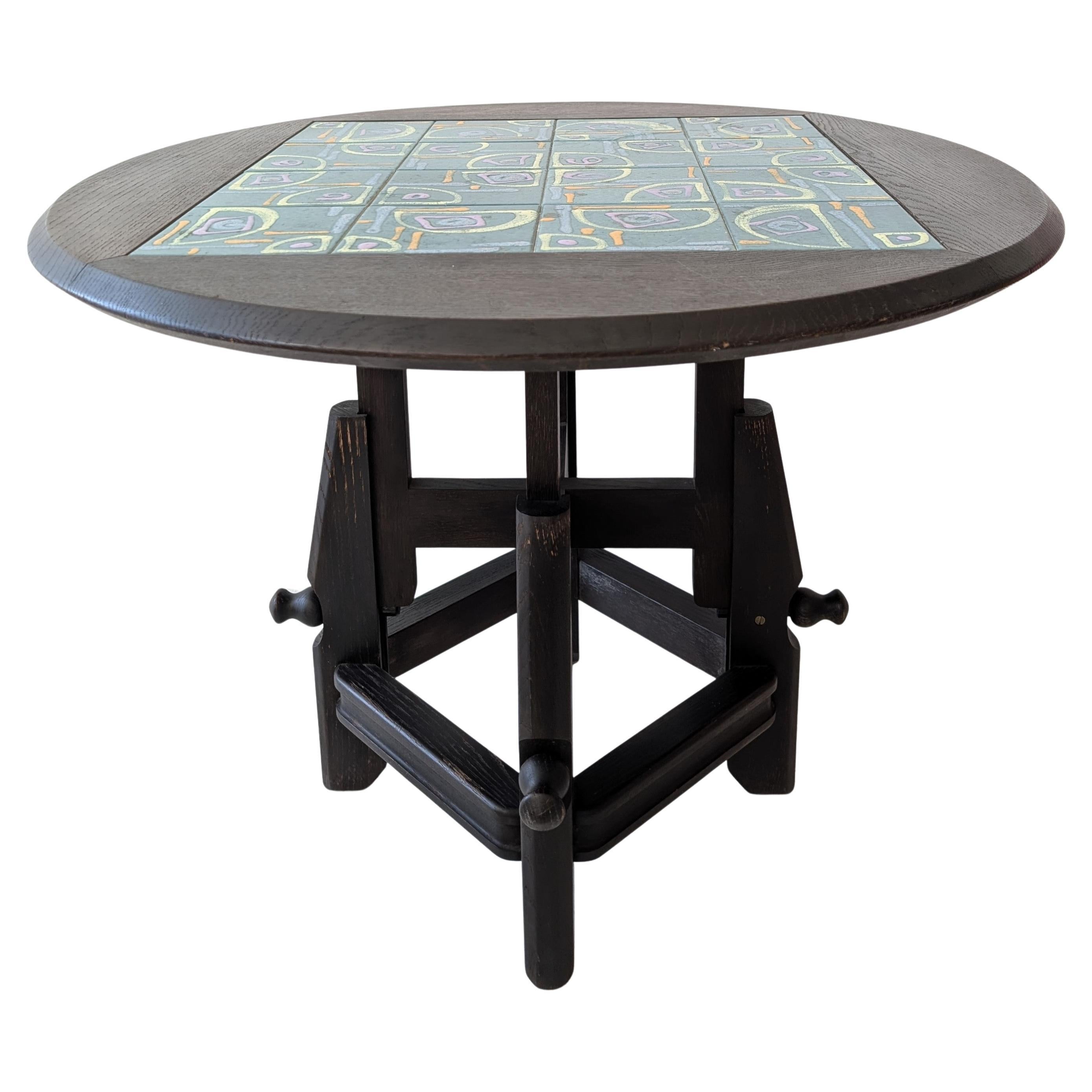 Adjustable mid century coffee / dining table by Guillerme & Chambron, France 60s For Sale