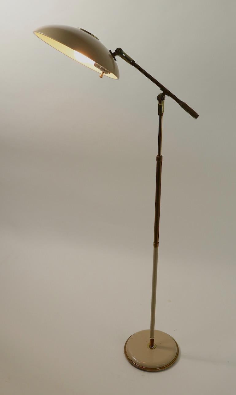Adjustable Mid Century Floor Lamp with Disk Shade by Thurston for Lightolier In Good Condition In New York, NY