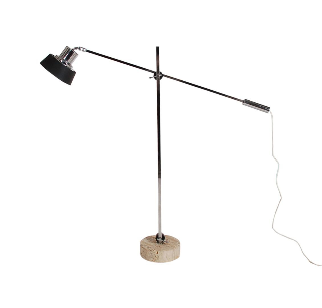 Adjustable Midcentury Postmodern Italian Floor Lamp in Chrome and Travertine In Good Condition For Sale In Philadelphia, PA