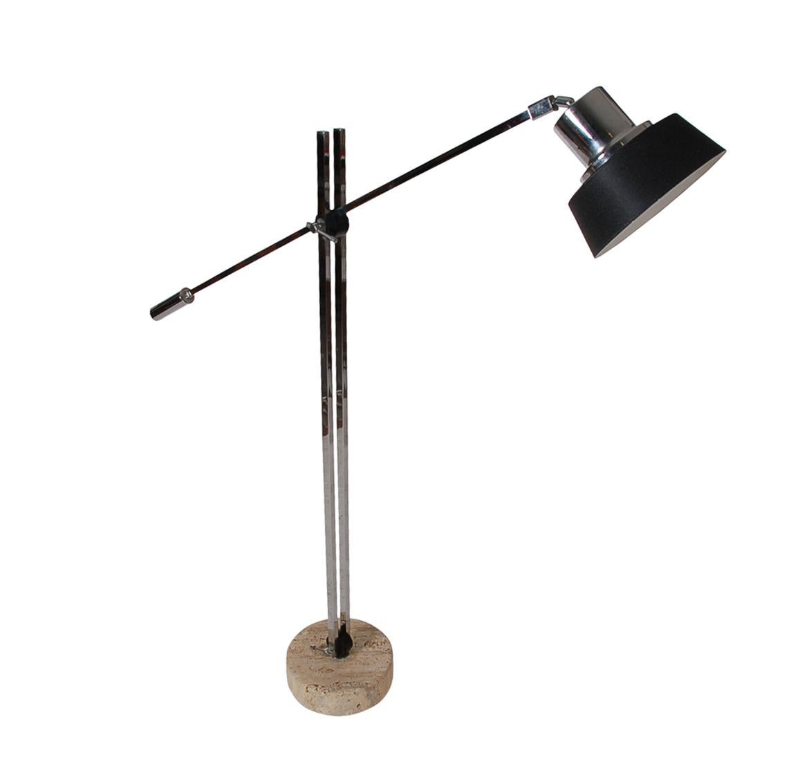 Late 20th Century Adjustable Midcentury Postmodern Italian Floor Lamp in Chrome and Travertine For Sale