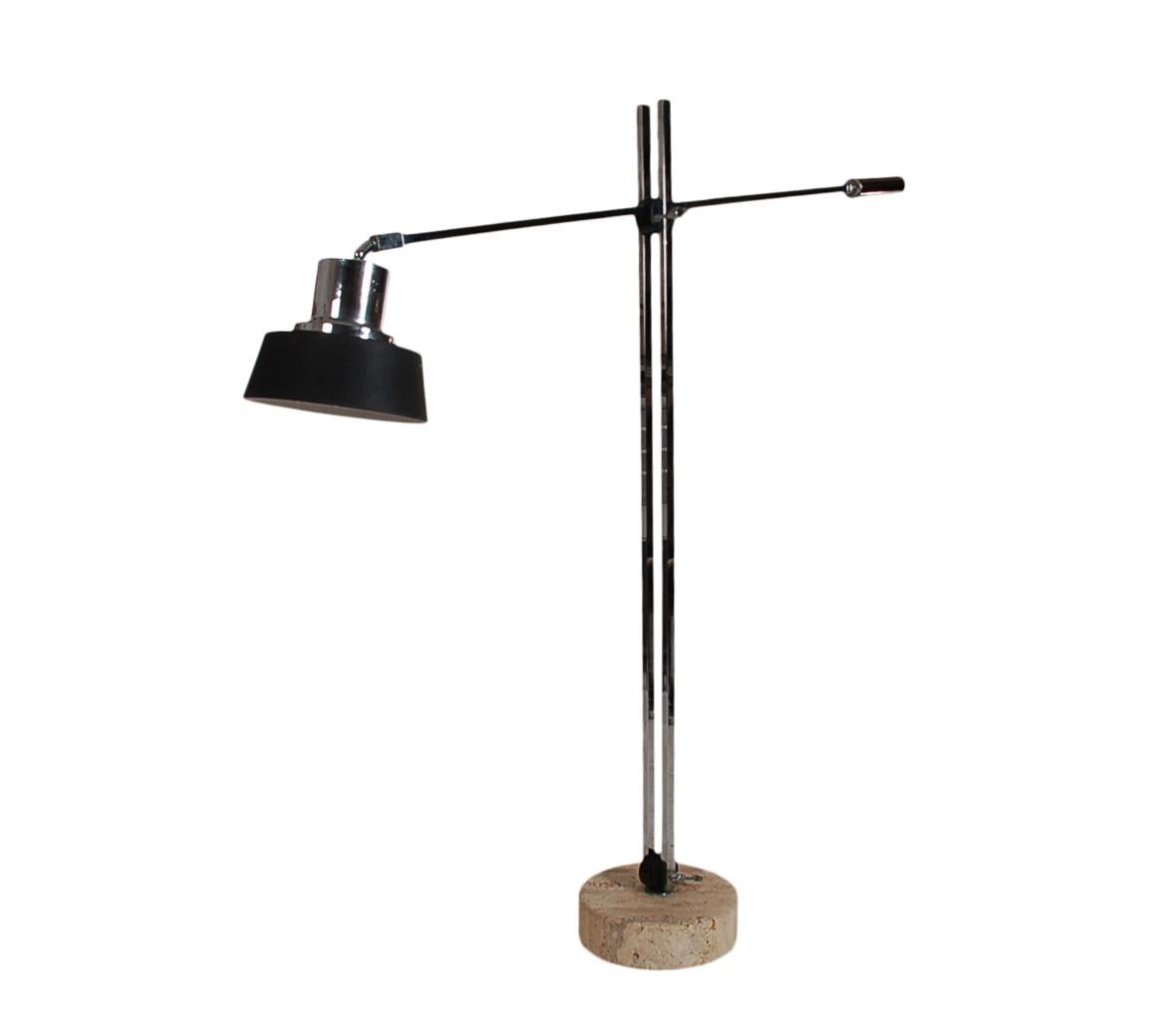 Steel Adjustable Midcentury Postmodern Italian Floor Lamp in Chrome and Travertine For Sale
