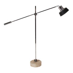 Adjustable Midcentury Postmodern Italian Floor Lamp in Chrome and Travertine