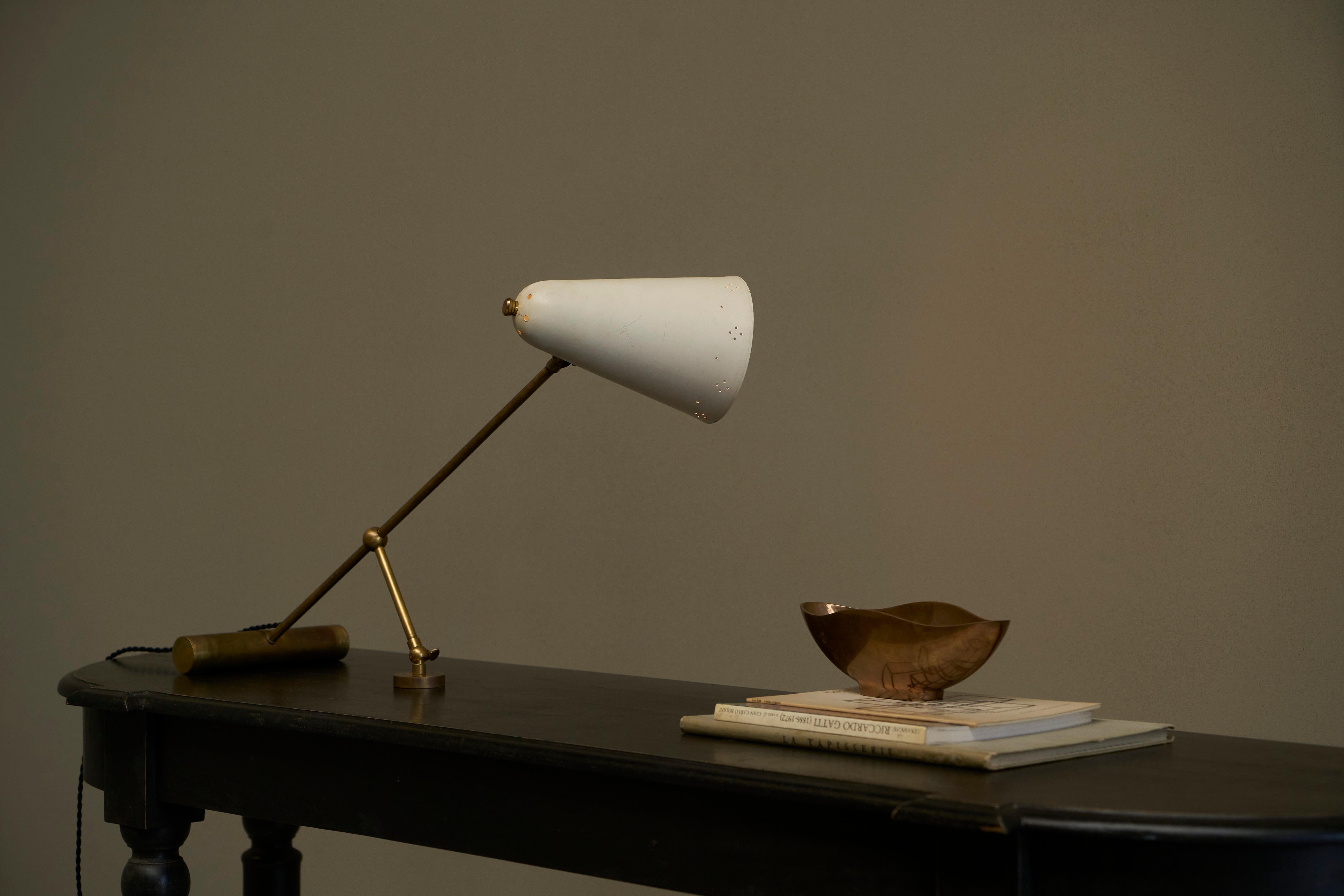 Adjustable Mid Century Table Lamp with Perforated Shade 1950s For Sale 2