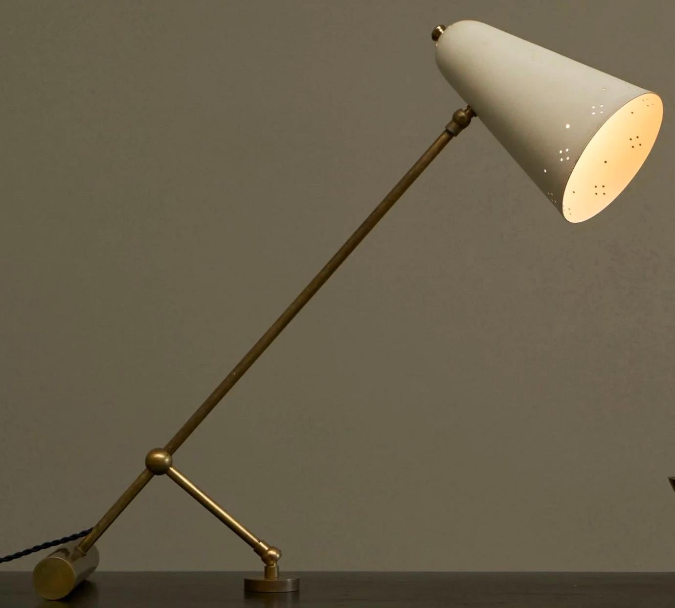 Adjustable Mid Century Table Lamp with Perforated Shade 1950s For Sale 4