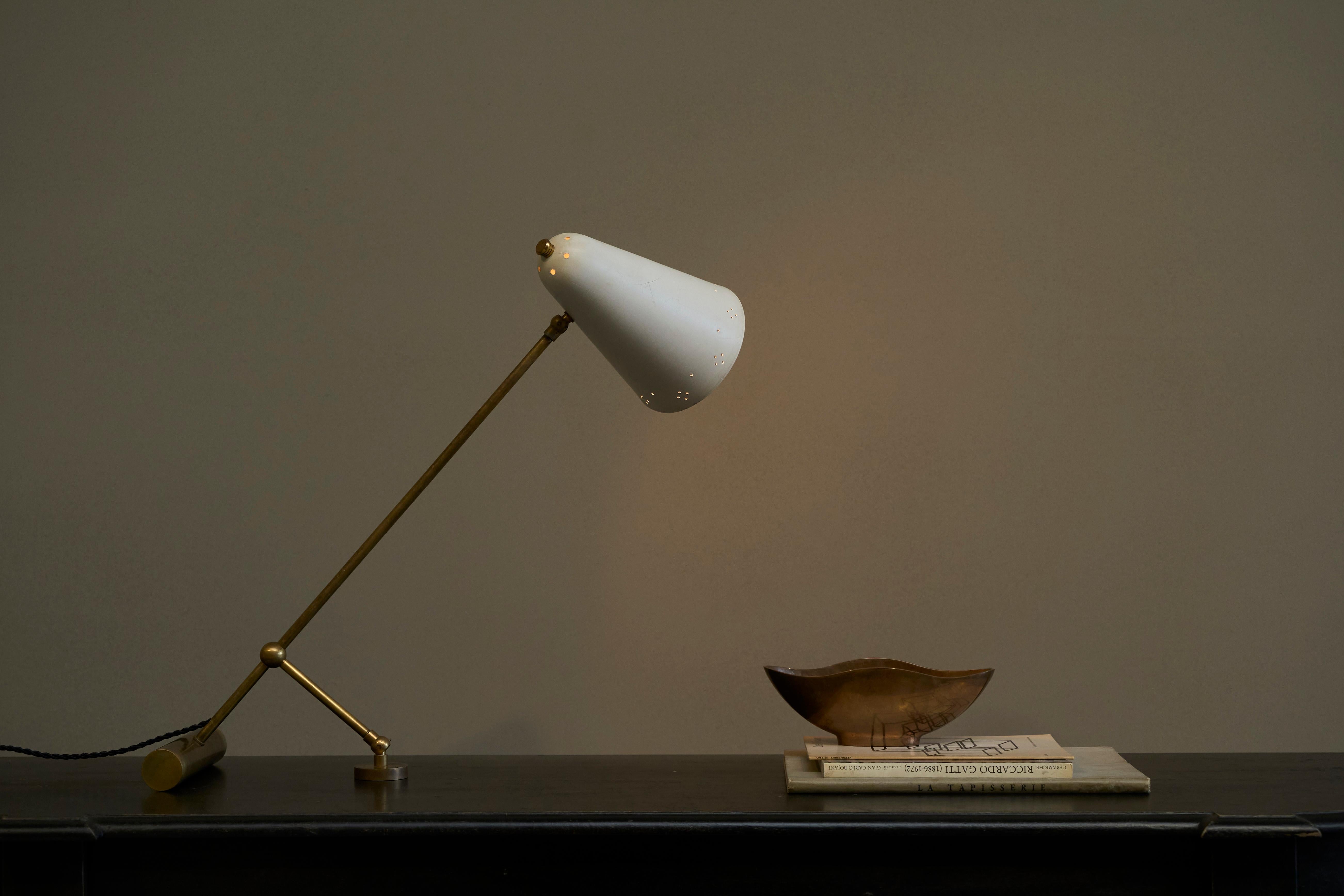 Adjustable Mid Century Table Lamp with Perforated Shade 1950s In Good Condition For Sale In Meer, VAN