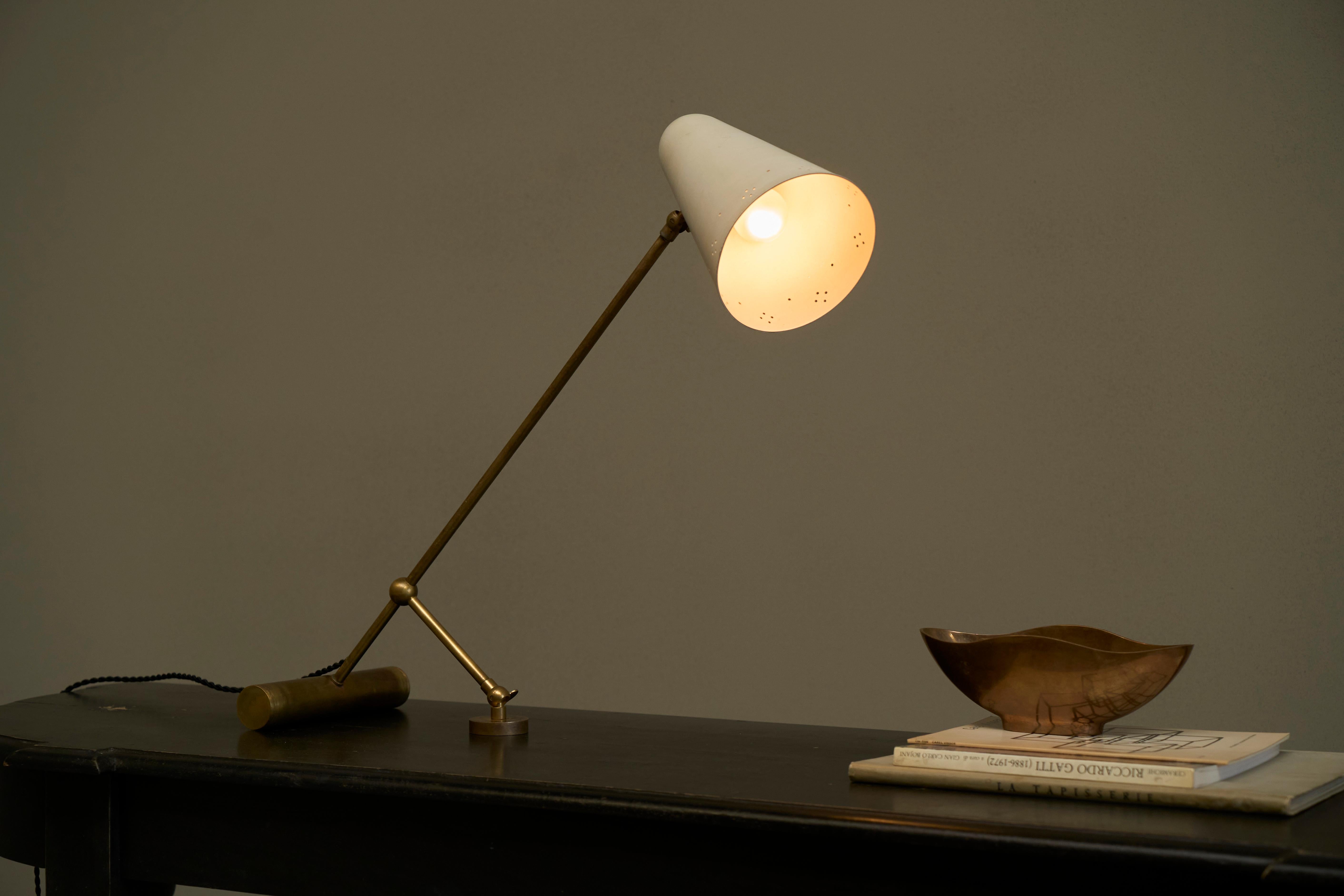 20th Century Adjustable Mid Century Table Lamp with Perforated Shade 1950s For Sale