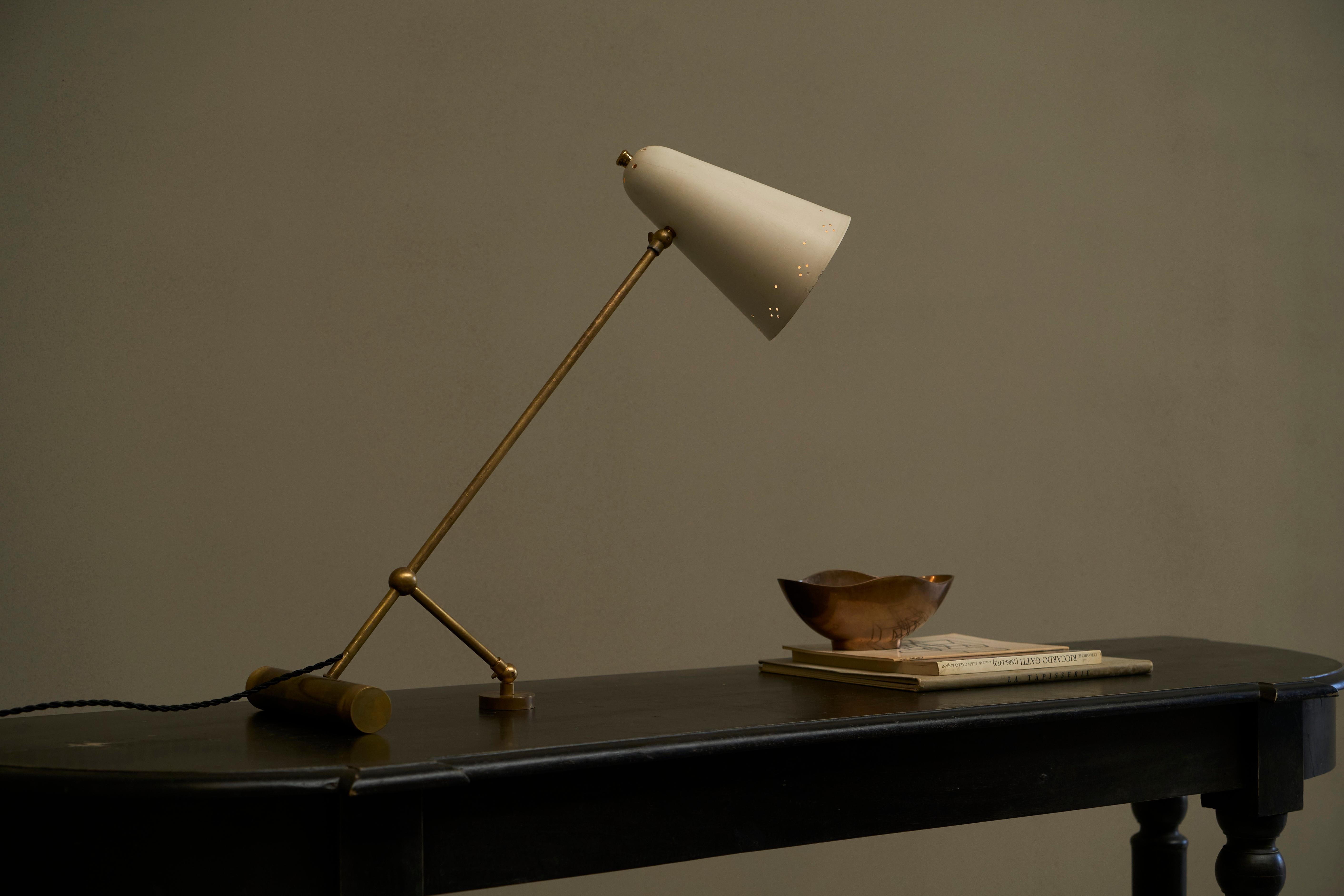 Metal Adjustable Mid Century Table Lamp with Perforated Shade 1950s For Sale