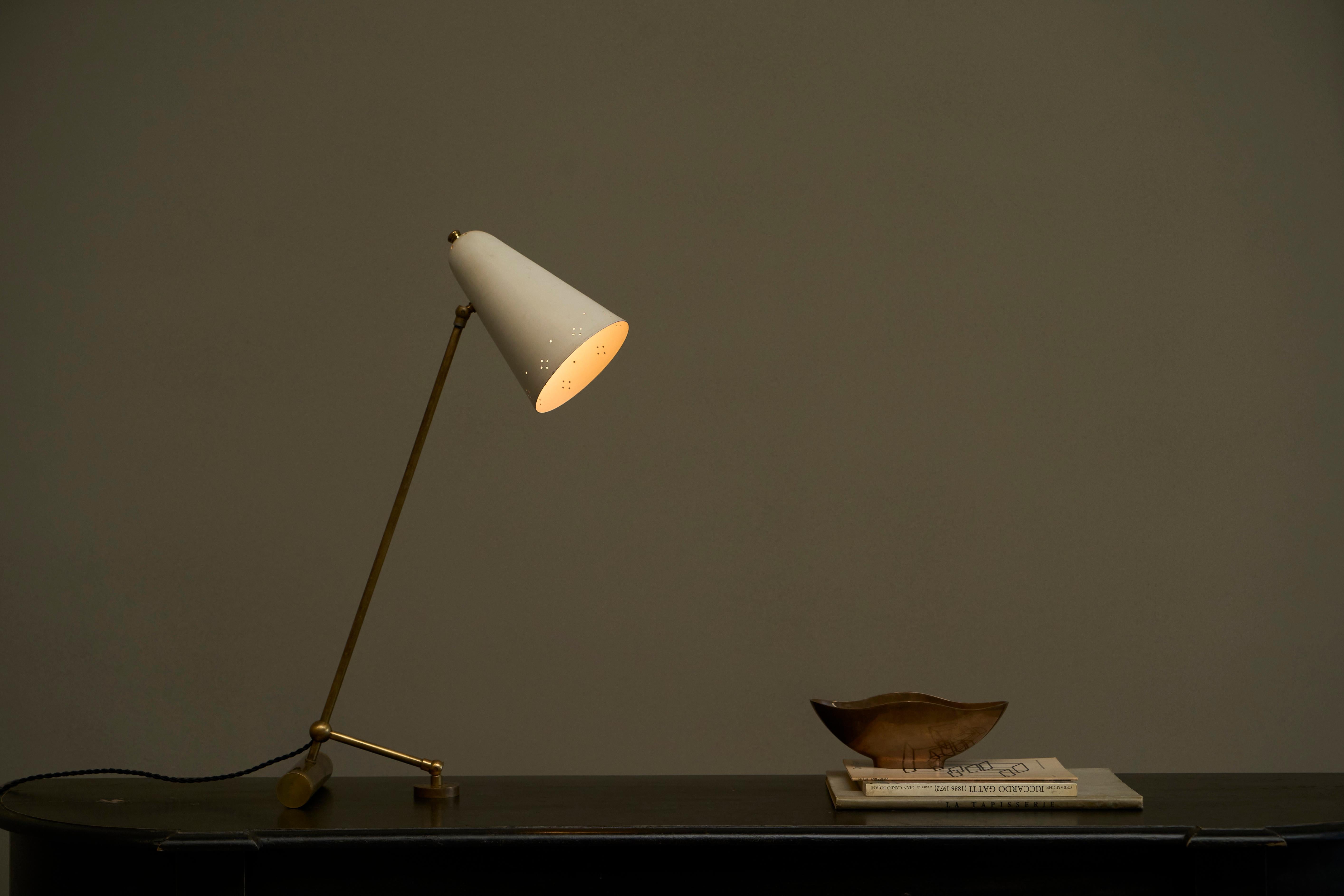 Adjustable Mid Century Table Lamp with Perforated Shade 1950s For Sale 1