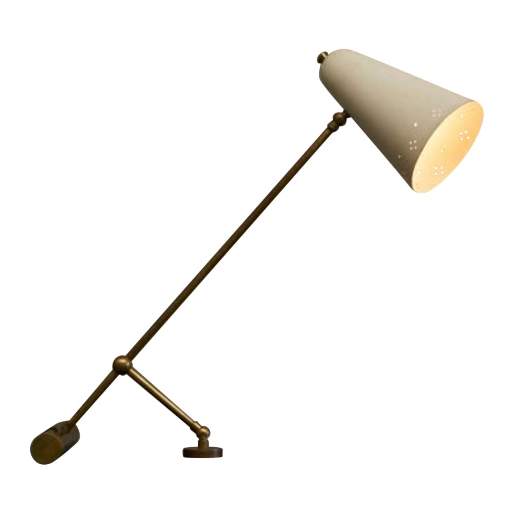 Adjustable Mid Century Table Lamp with Perforated Shade 1950s For Sale
