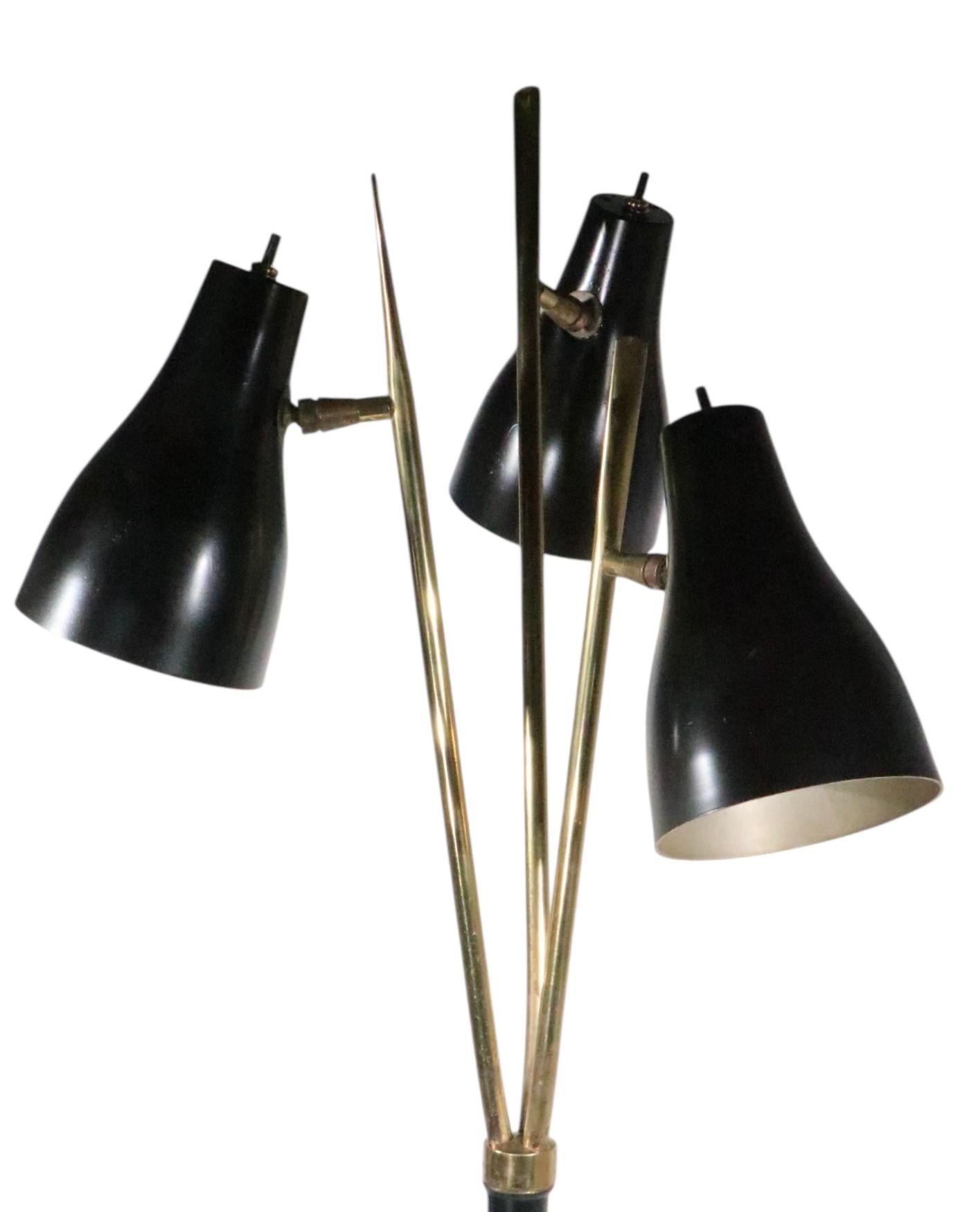 Adjustable Mid Century Three Light Floor Lamp after Thurston for Lightolier For Sale 3